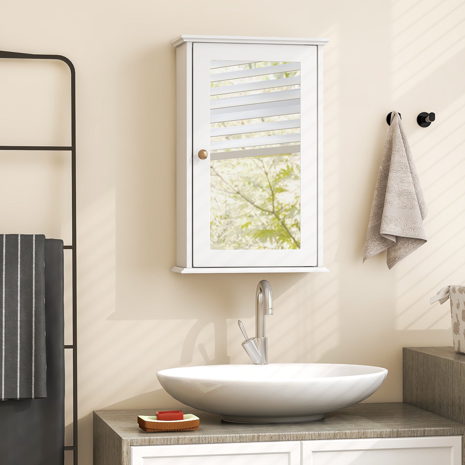 Bathroom Wall Cabinet with Single Mirror Door-WhiteÂ