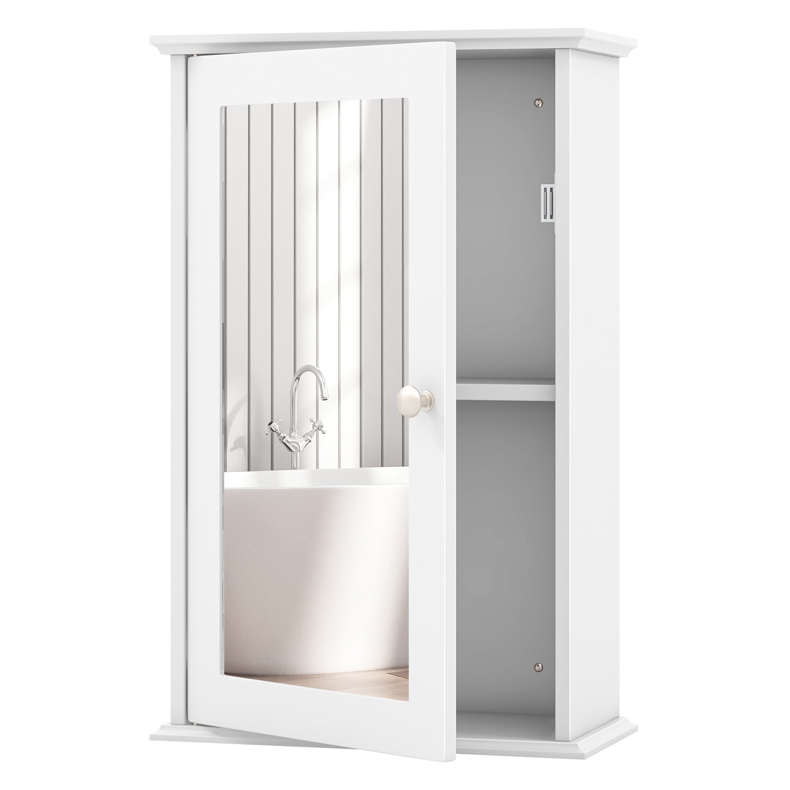 Bathroom Wall Cabinet with Single Mirror Door-WhiteÂ