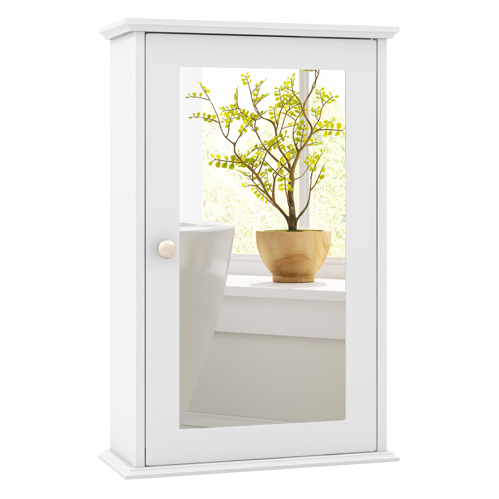 Bathroom Wall Cabinet with Single Mirror Door-WhiteÂ