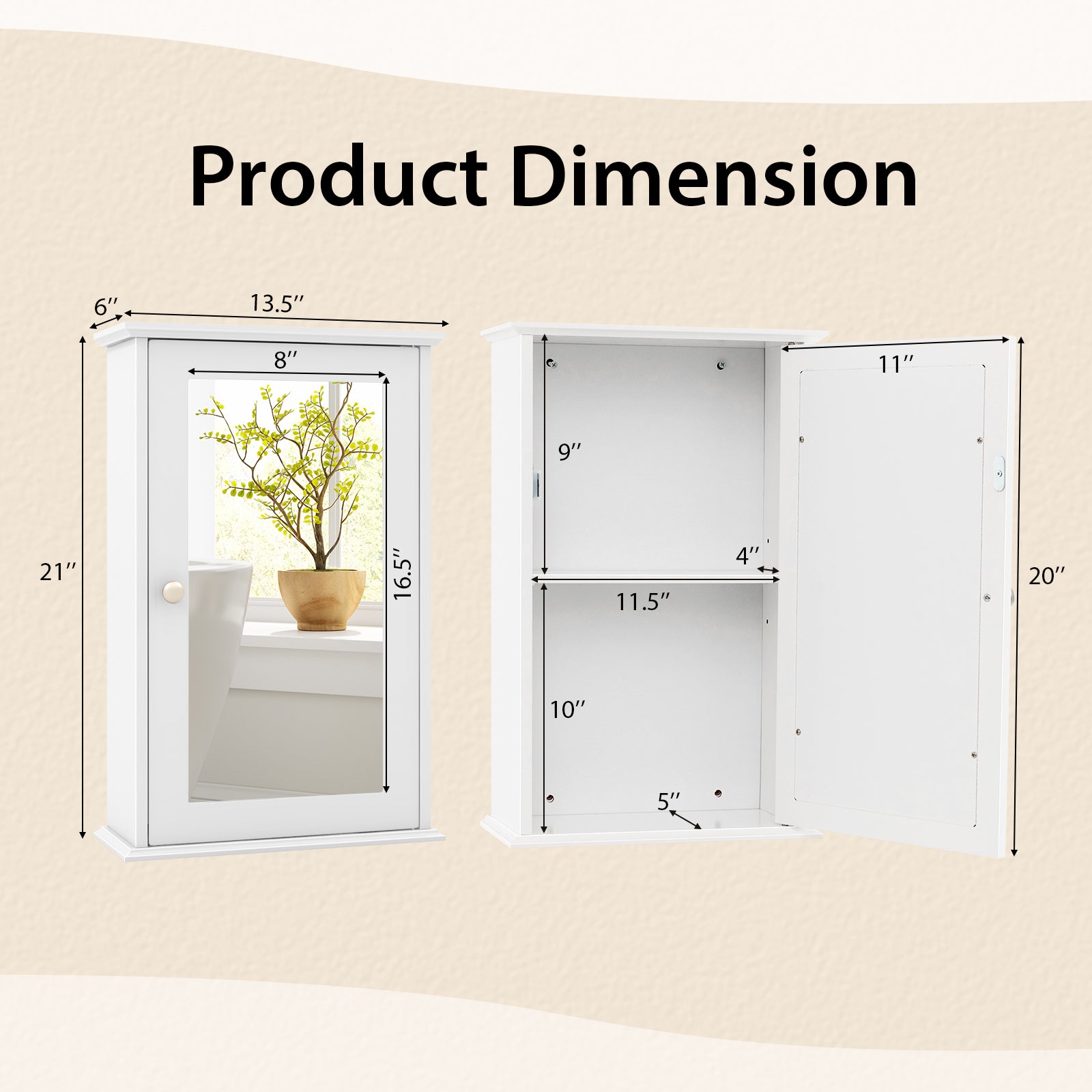 Bathroom Wall Cabinet with Single Mirror Door-WhiteÂ