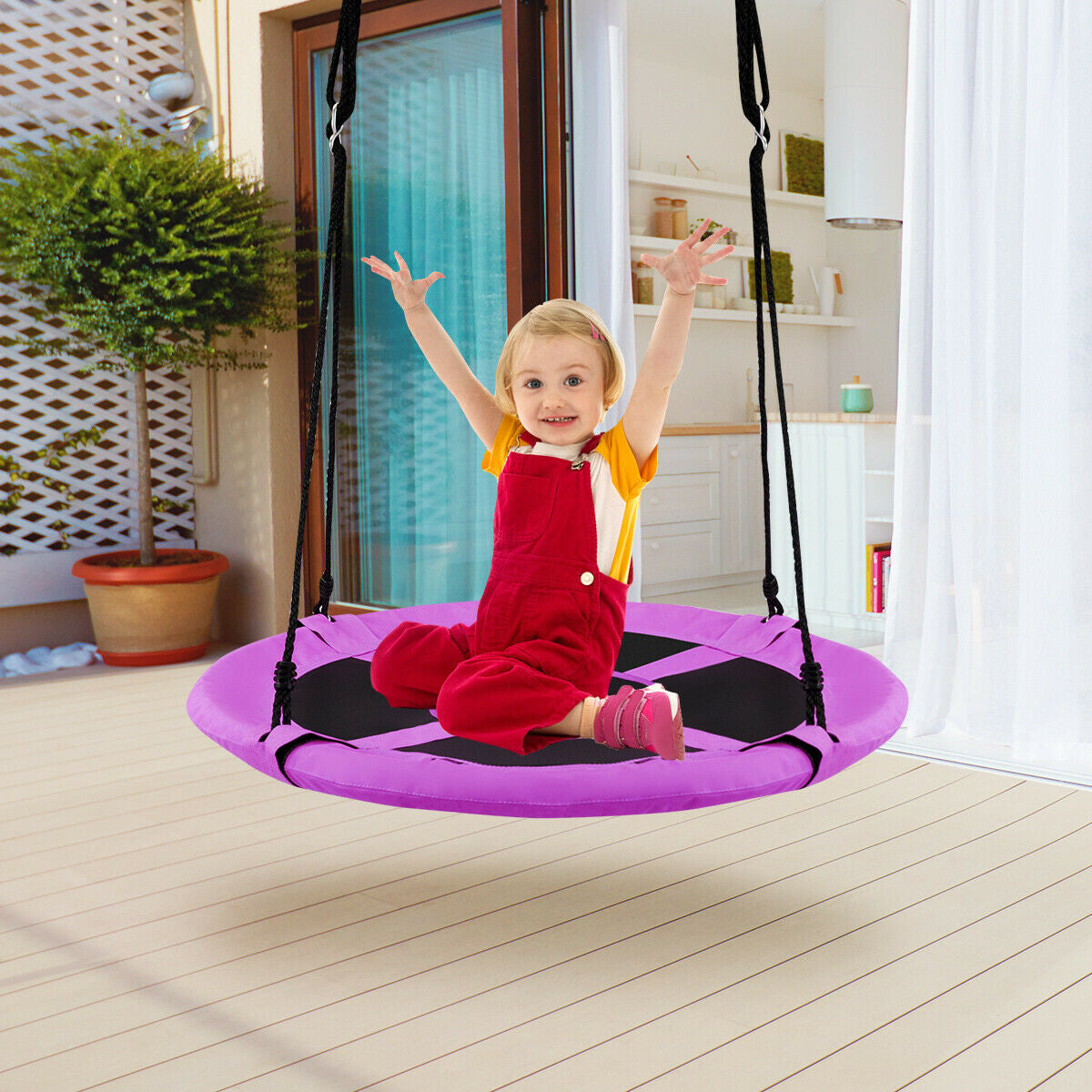 40 Inch Flying Saucer Tree Swing Indoor Outdoor Play Set-PurpleÂ