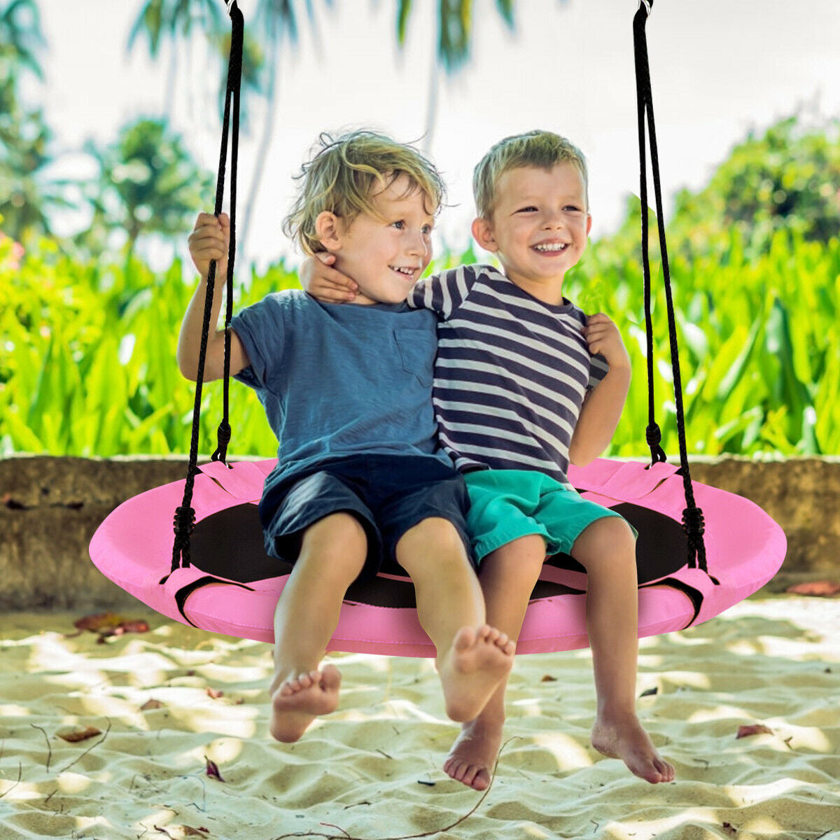 40 Inch Flying Saucer Tree Swing Indoor Outdoor Play Set-PinkÂ