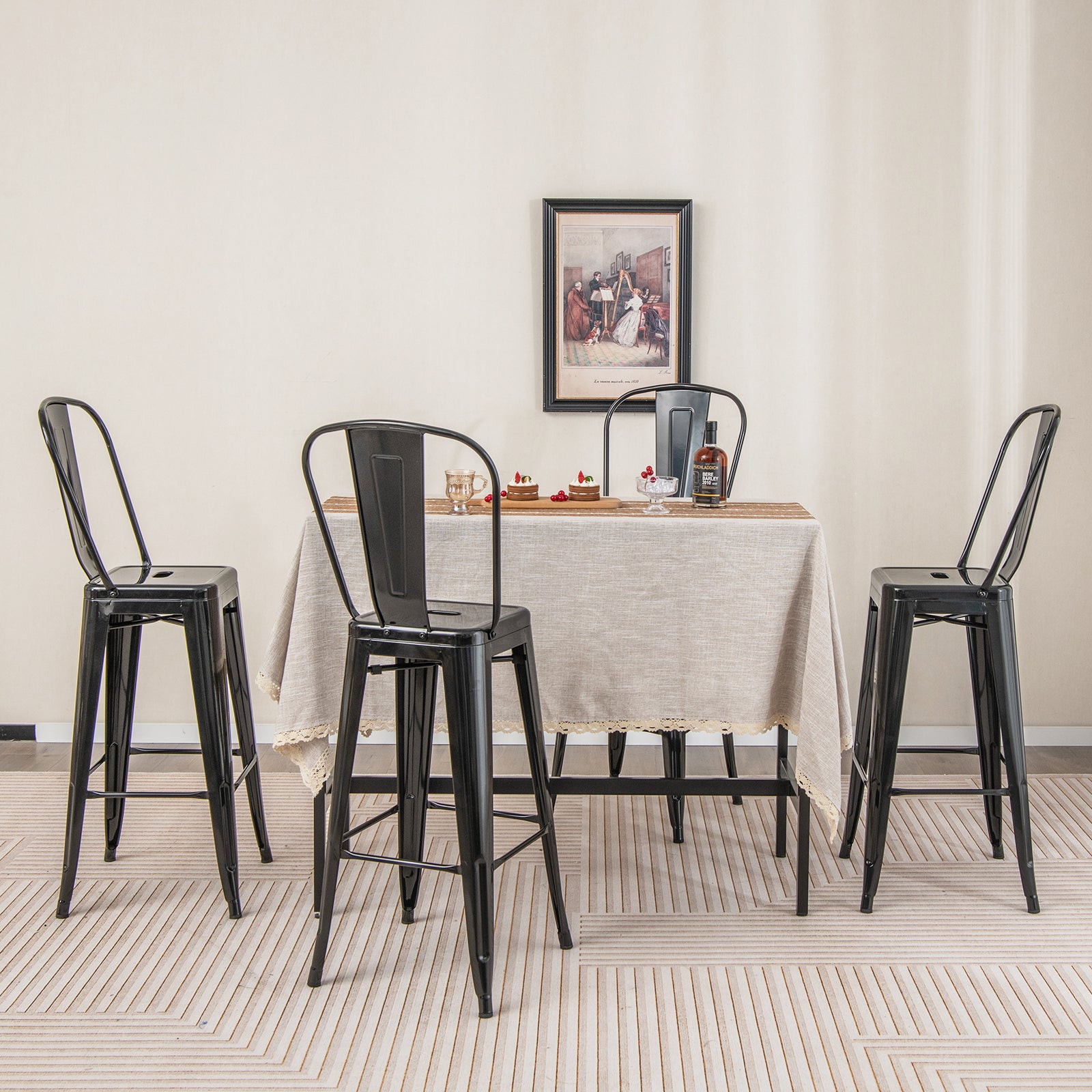 30" Height Set of 4 High Back Metal Industrial Bar Stools-BlackÂ