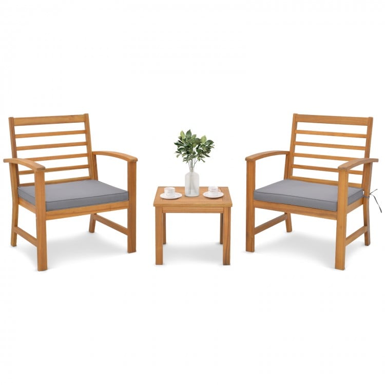 3 Pieces Outdoor Furniture Set with Soft Seat Cushions-Gray