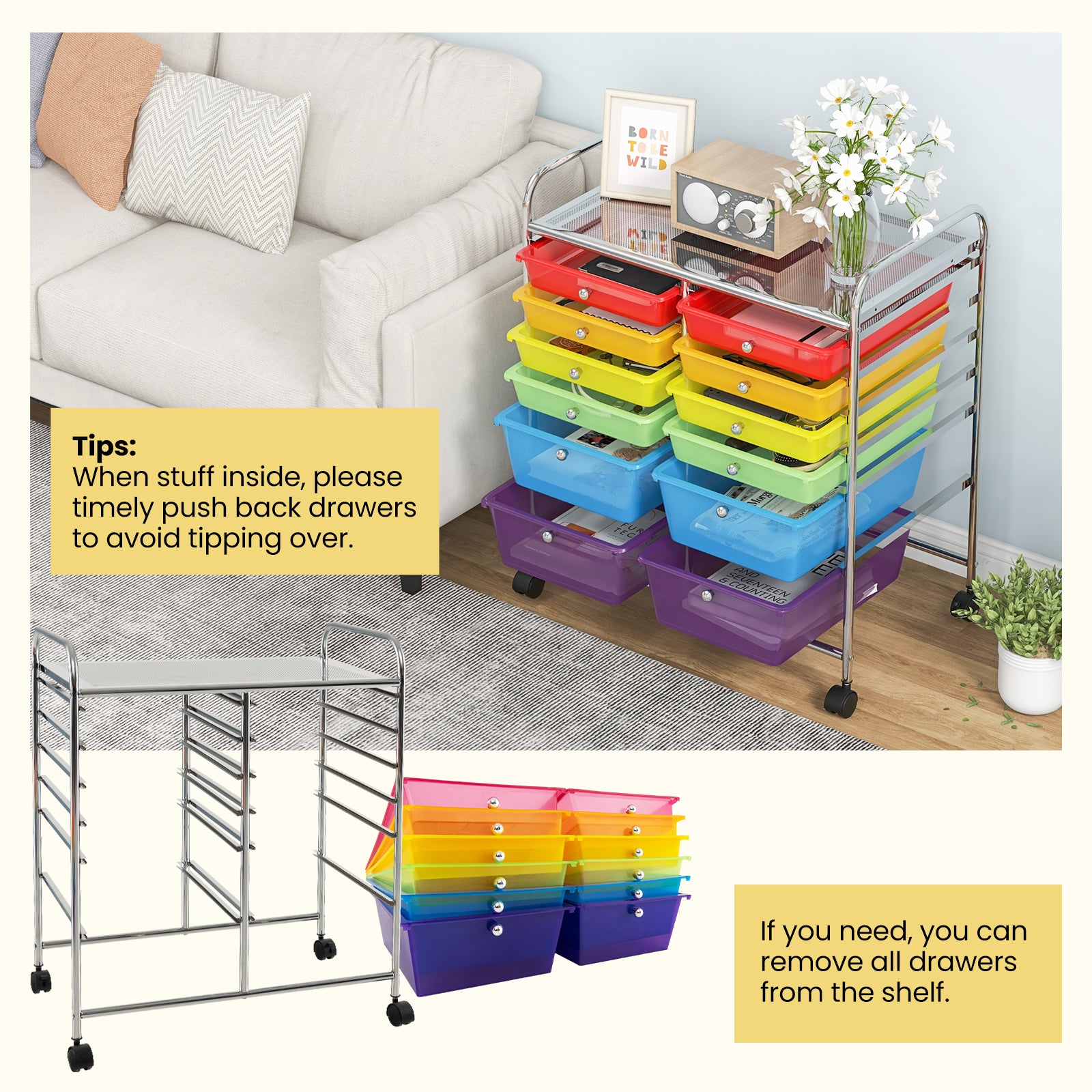12 Storage Drawer Organizer Bins Rolling Cart-MulticolorÂ