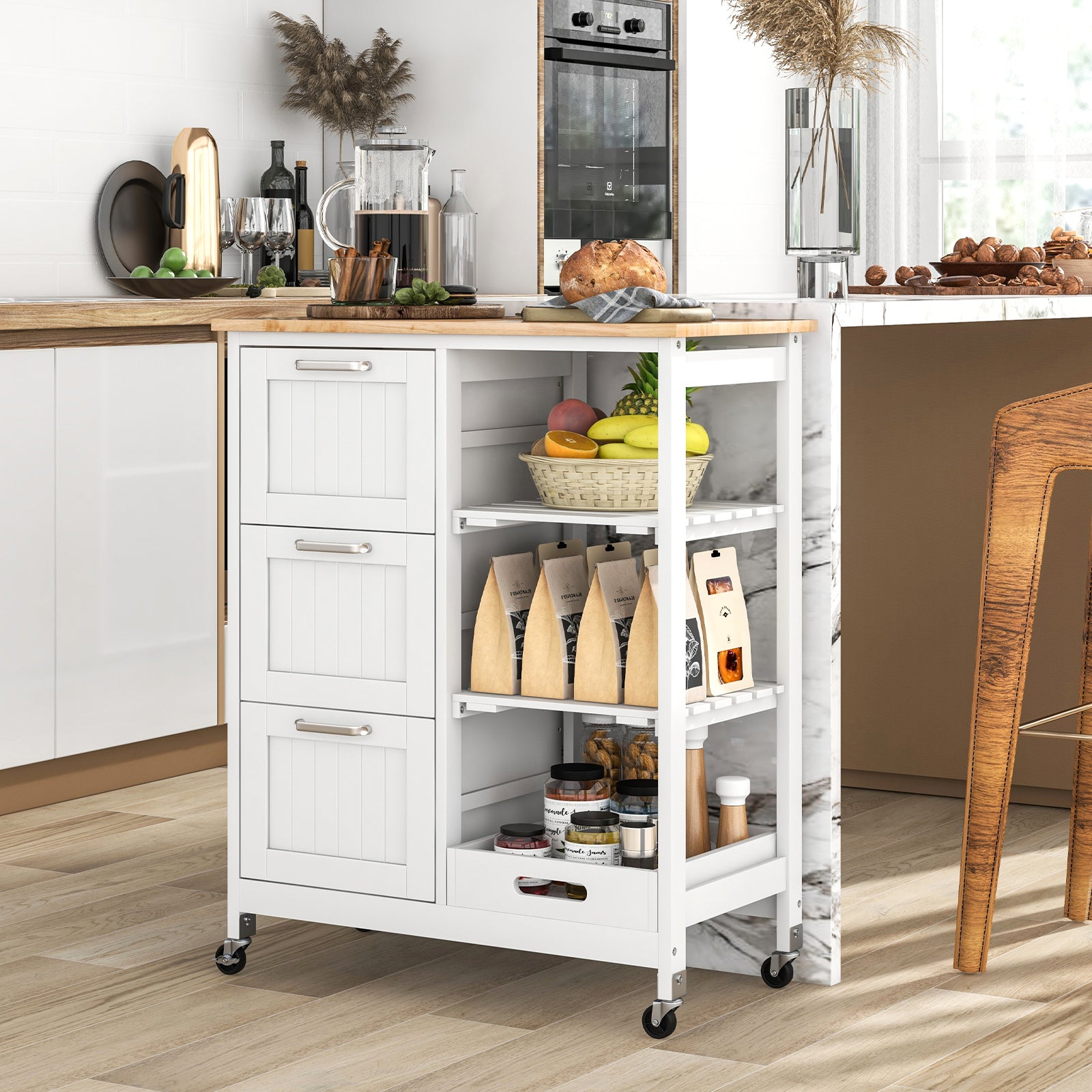 Rolling Kitchen Island Utility Storage Cart-WhiteÂ