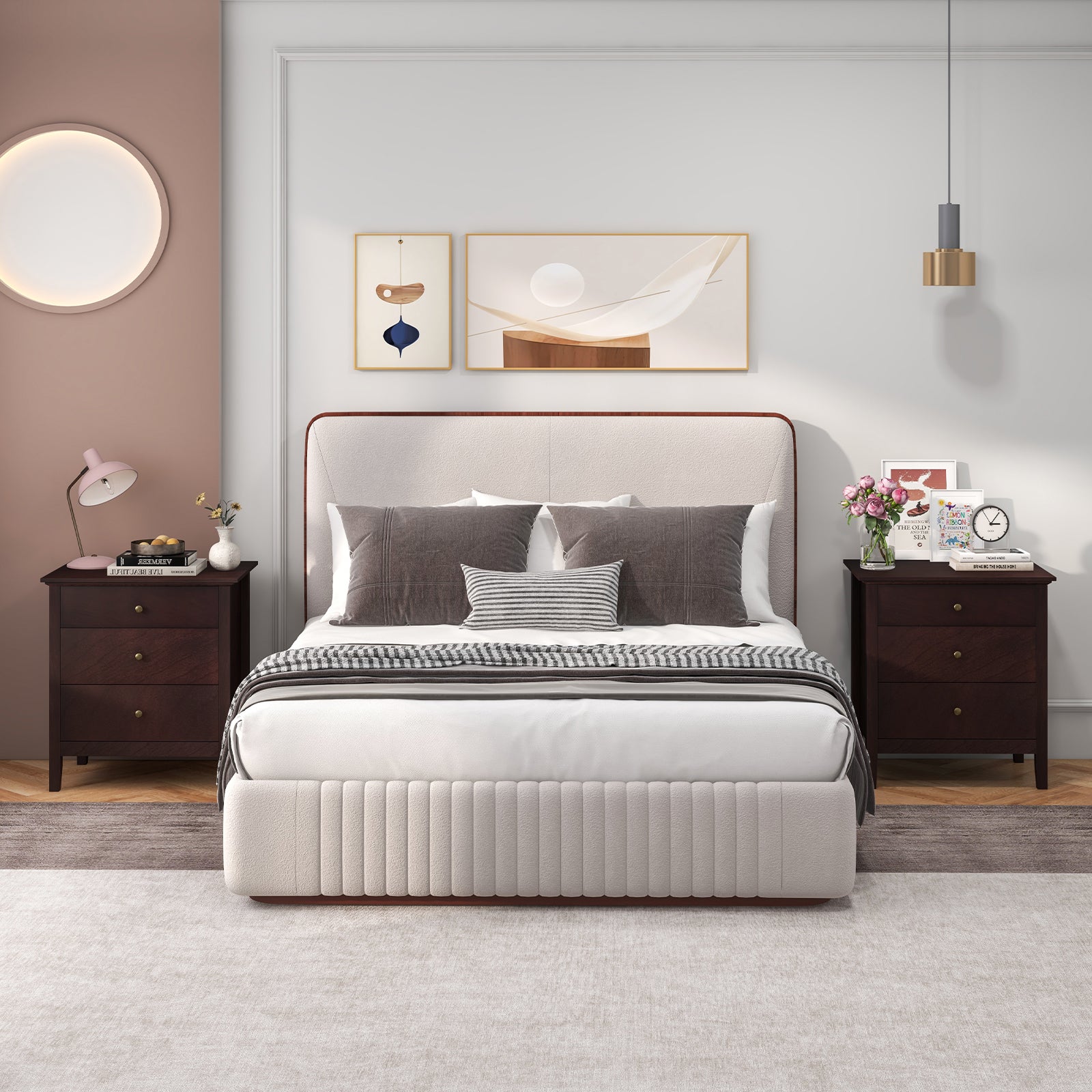 Nightstand Beside End Side Table Organizer with 3 Drawers-BrownÂ