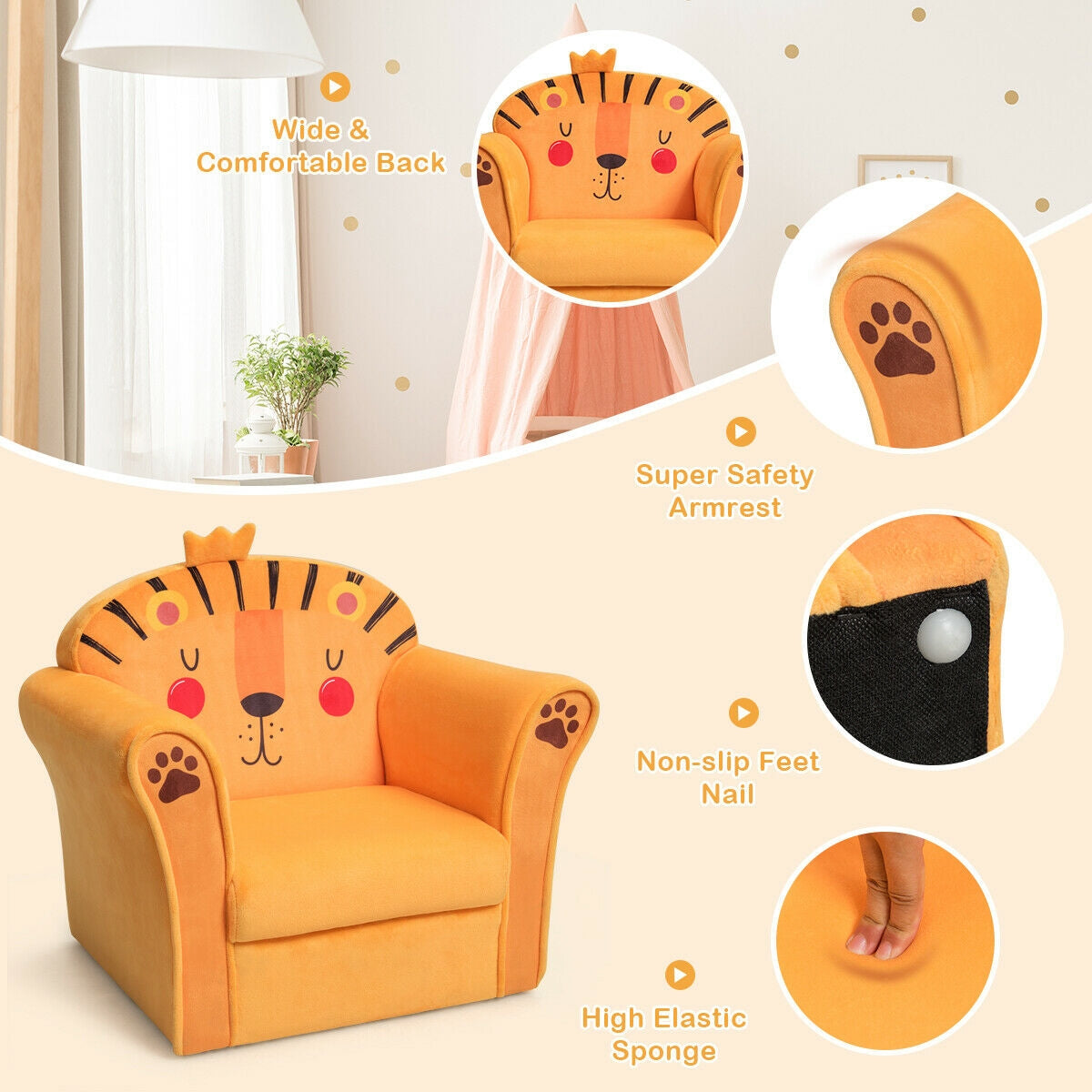 Kids Armrest Lion Upholstered SofaÂ