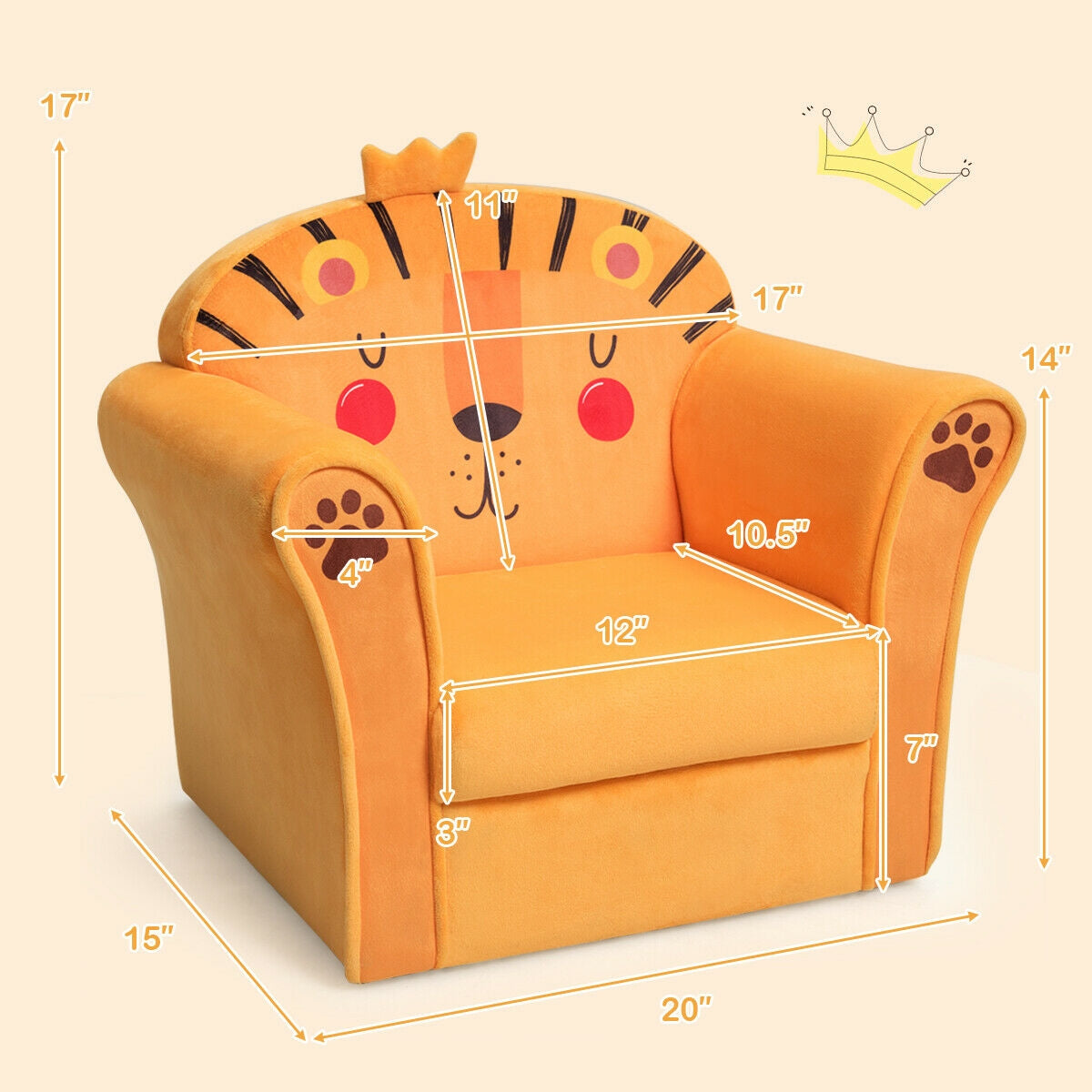 Kids Armrest Lion Upholstered SofaÂ