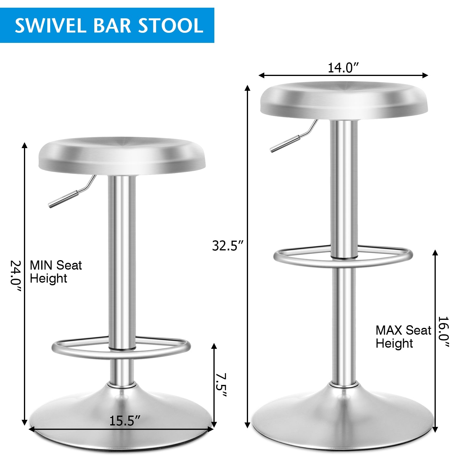 Modern Swivel Adjustable Height Bar Stool with Footrest for Pub Bistro Kitchen Dining-1 PieceÂ