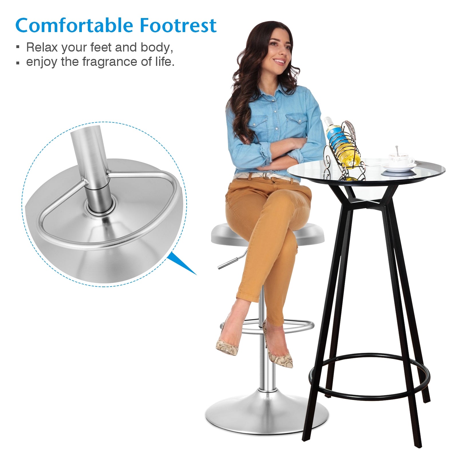Modern Swivel Adjustable Height Bar Stool with Footrest for Pub Bistro Kitchen Dining-1 PieceÂ