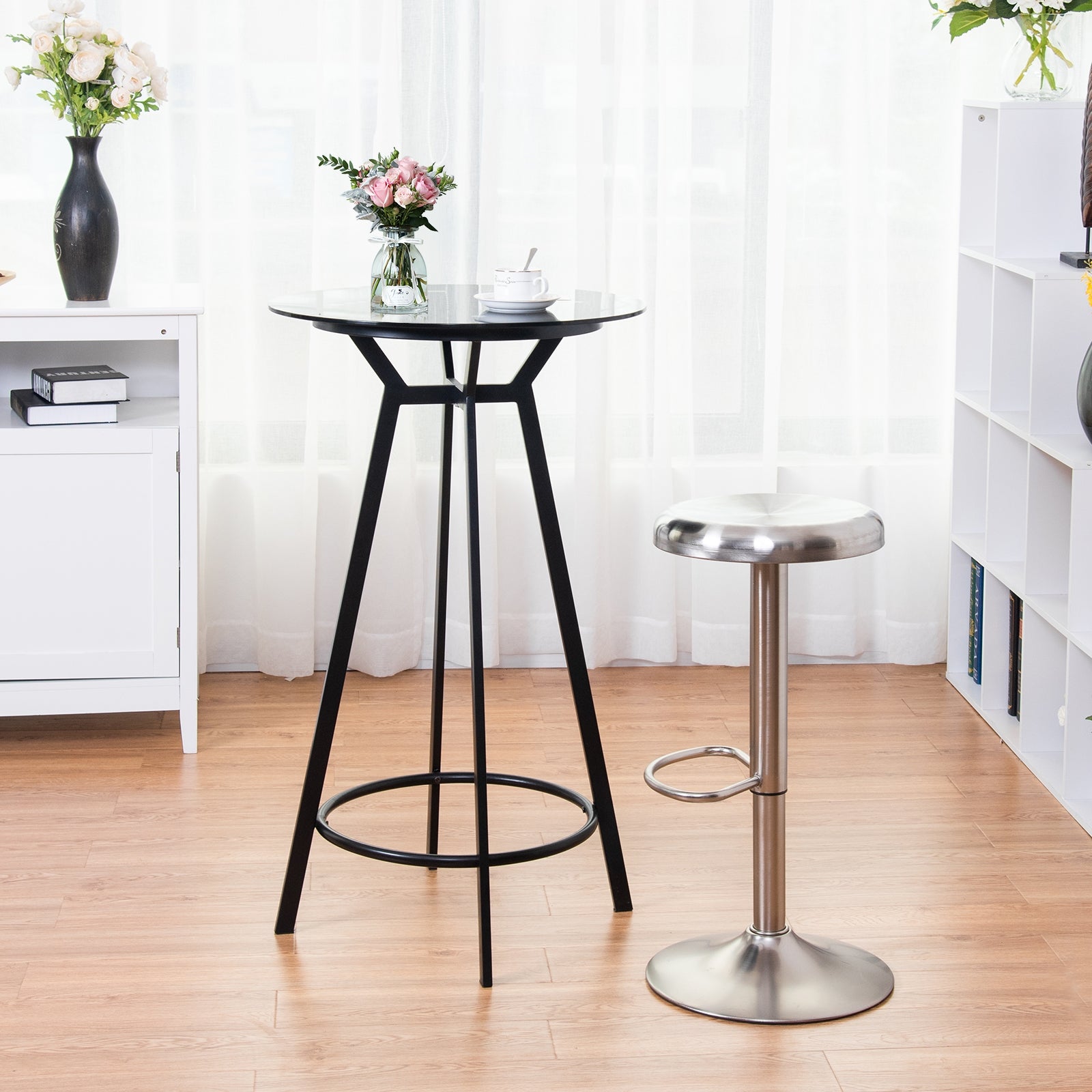 Modern Swivel Adjustable Height Bar Stool with Footrest for Pub Bistro Kitchen Dining-1 PieceÂ