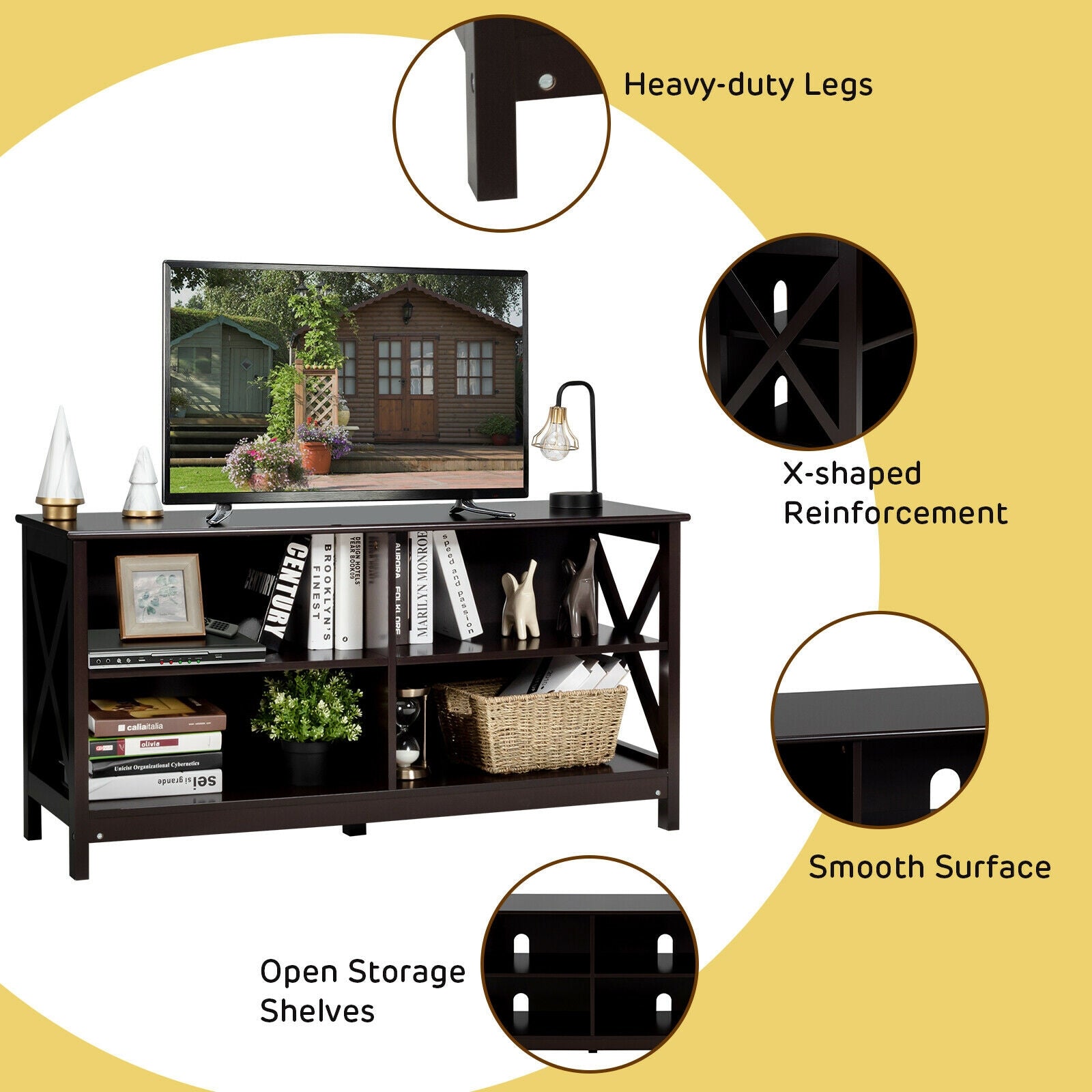 Wooden TV Stand Entertainment Media Center-BrownÂ