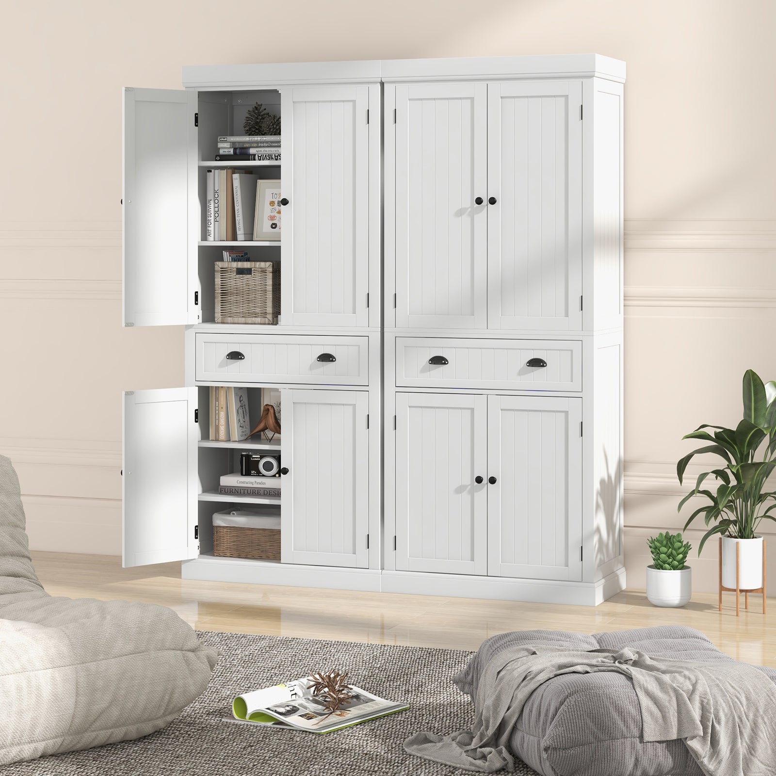 Kitchen Pantry Storage Cabinet with Doors Drawer and Adjustable Shelves-WhiteÂ