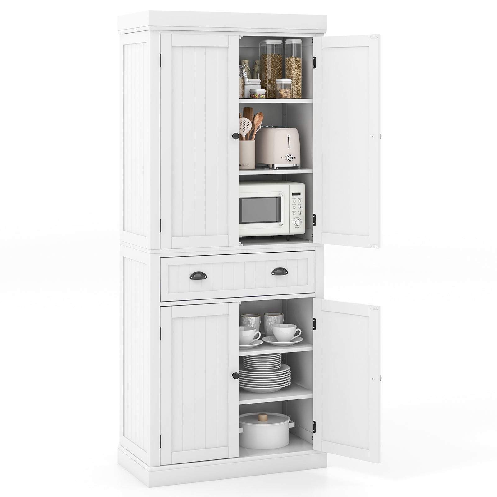 Kitchen Pantry Storage Cabinet with Doors Drawer and Adjustable Shelves-WhiteÂ