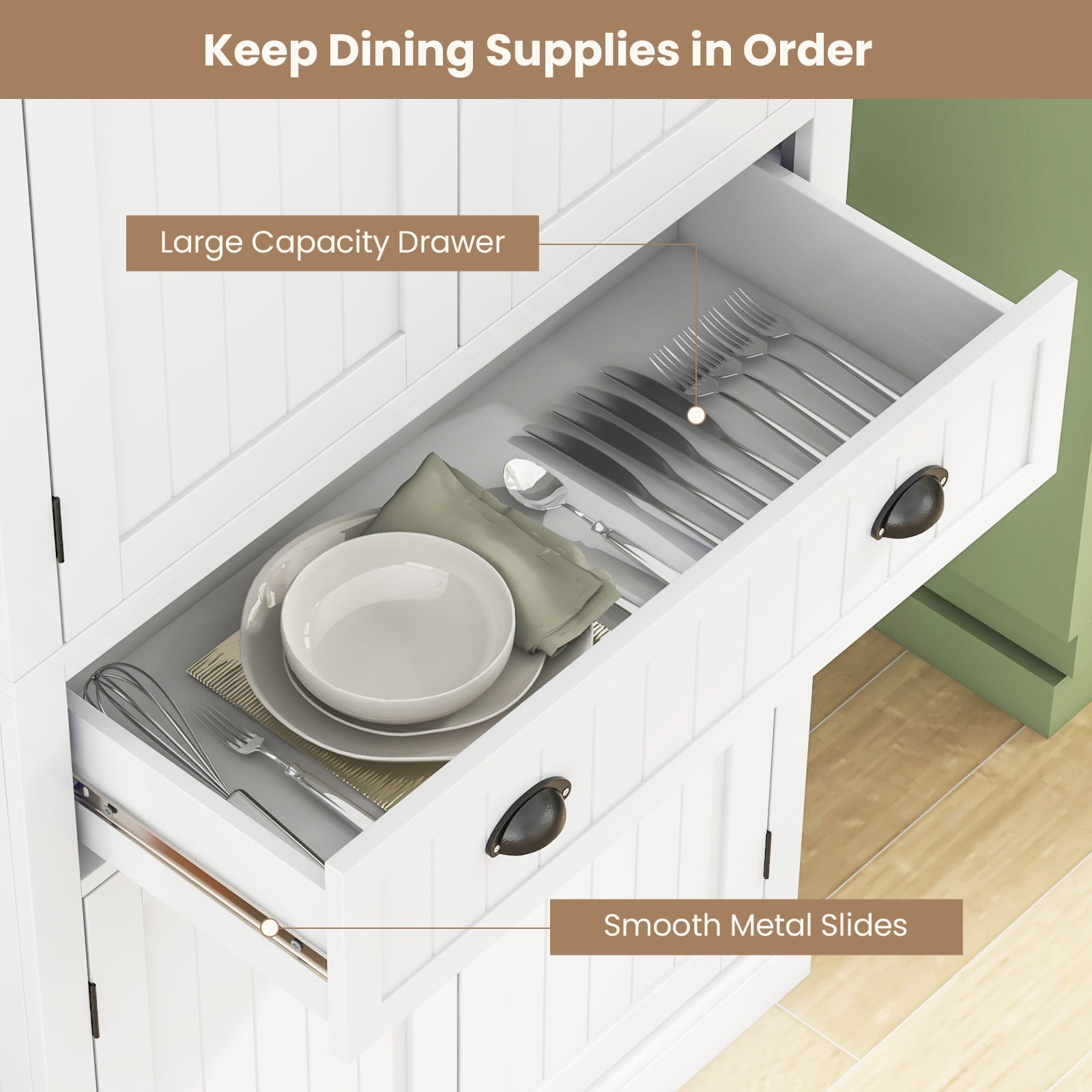 Kitchen Pantry Storage Cabinet with Doors Drawer and Adjustable Shelves-WhiteÂ