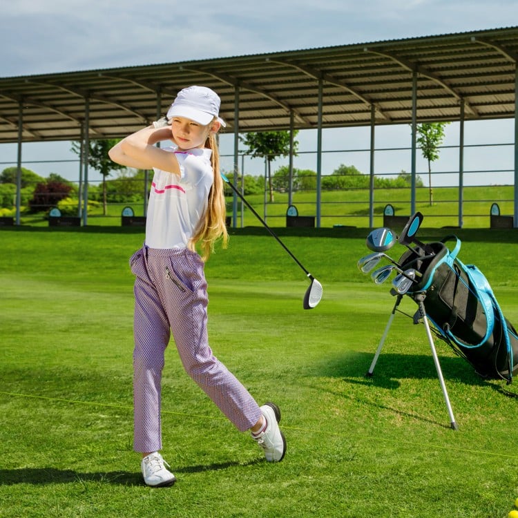 Junior Complete Golf Club Set with Stand Bag Rain Hood-Blue