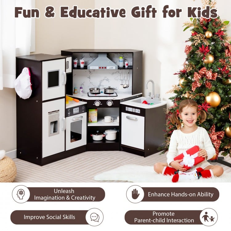 Kids Corner Pretend Kitchen Playset with Separated Washing Basin-Coffee