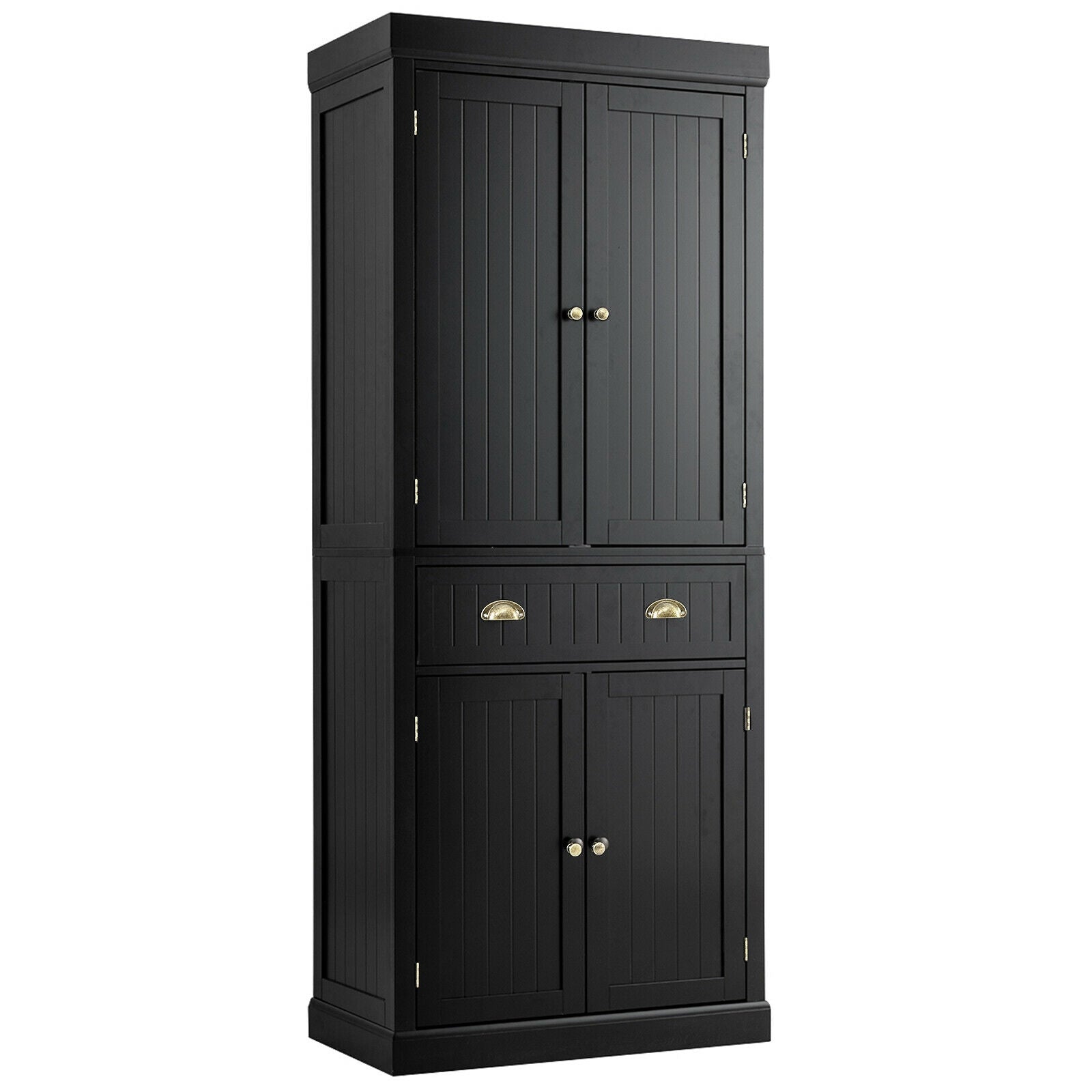 Cupboard Freestanding Kitchen Cabinet w/ Adjustable Shelves-BlackÂ