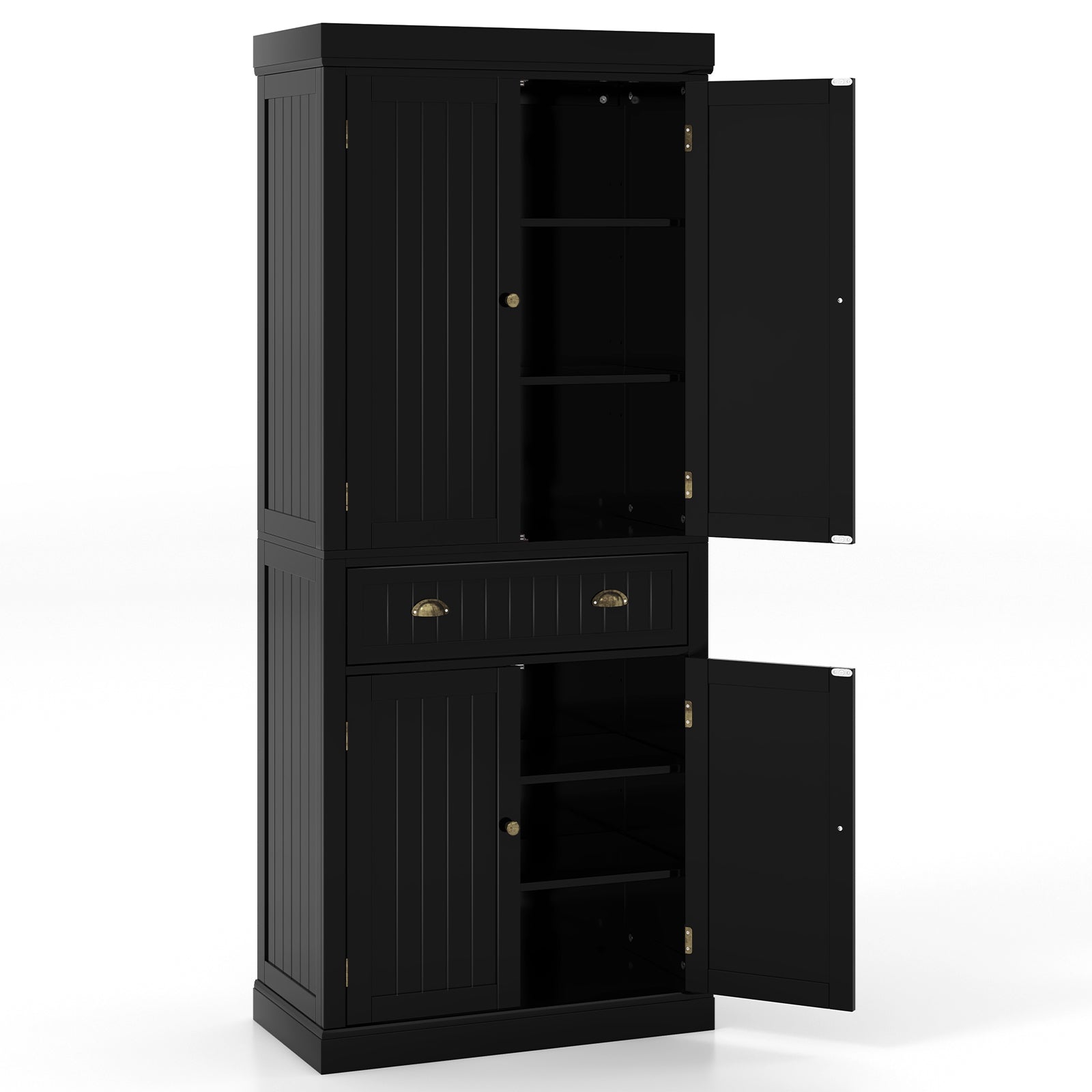 Cupboard Freestanding Kitchen Cabinet w/ Adjustable Shelves-BlackÂ
