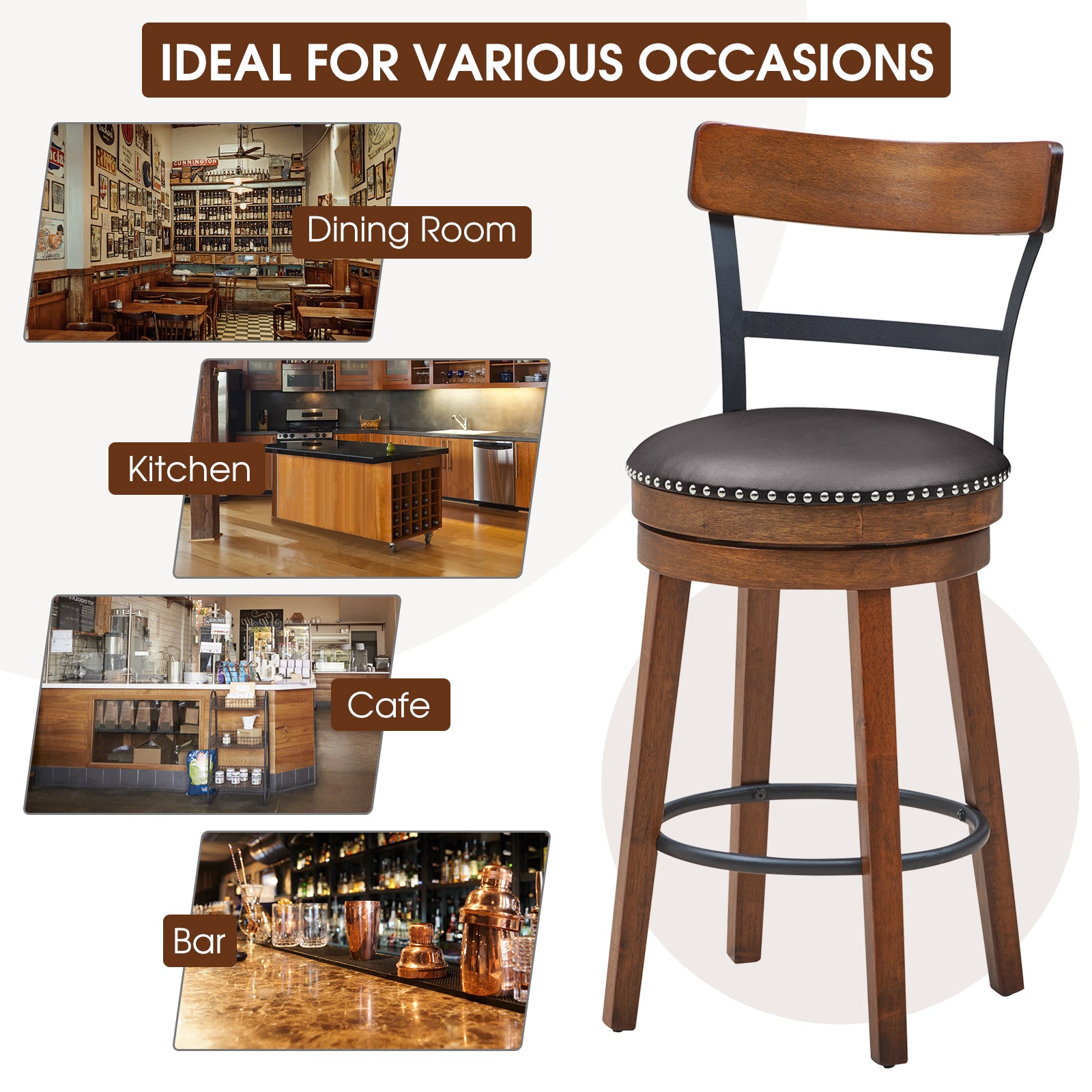 Set of 2 25.5 Inch Swivel Counter Height Bar Stool