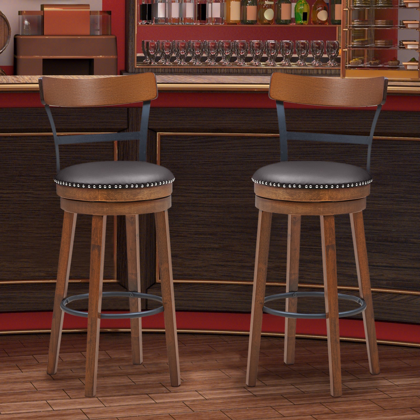 Set of 2 30.5 Inch Swivel Pub Height Bar Stool