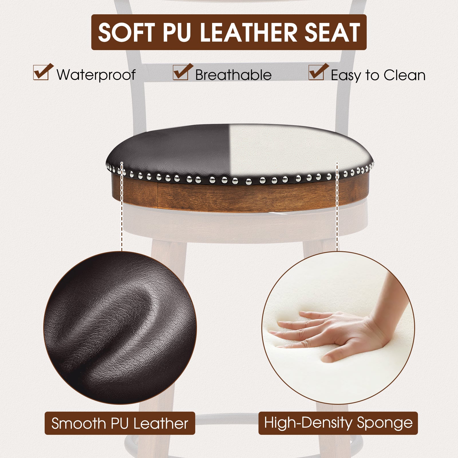 Set of 2 30.5 Inch Swivel Pub Height Bar Stool