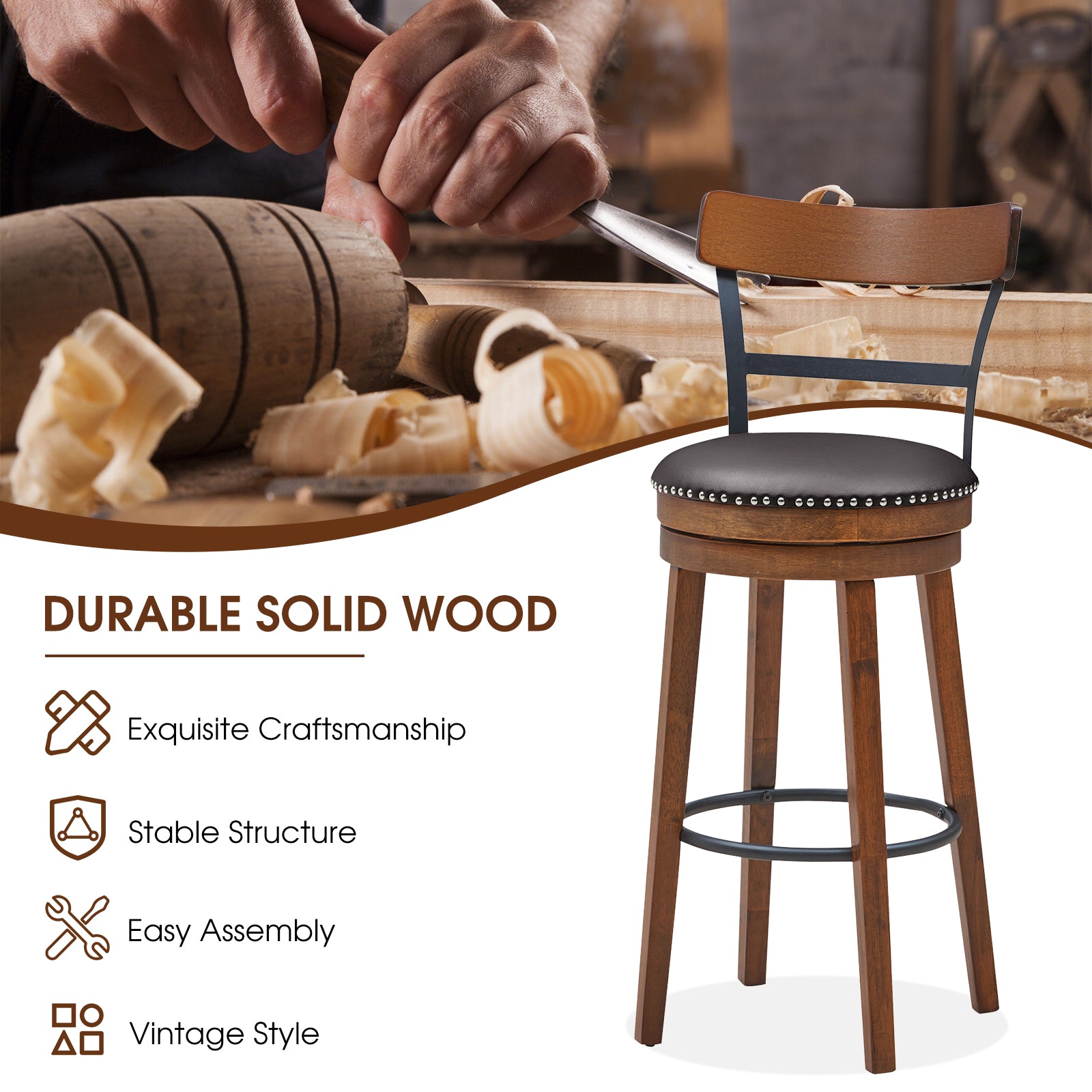 Set of 2 30.5 Inch Swivel Pub Height Bar Stool