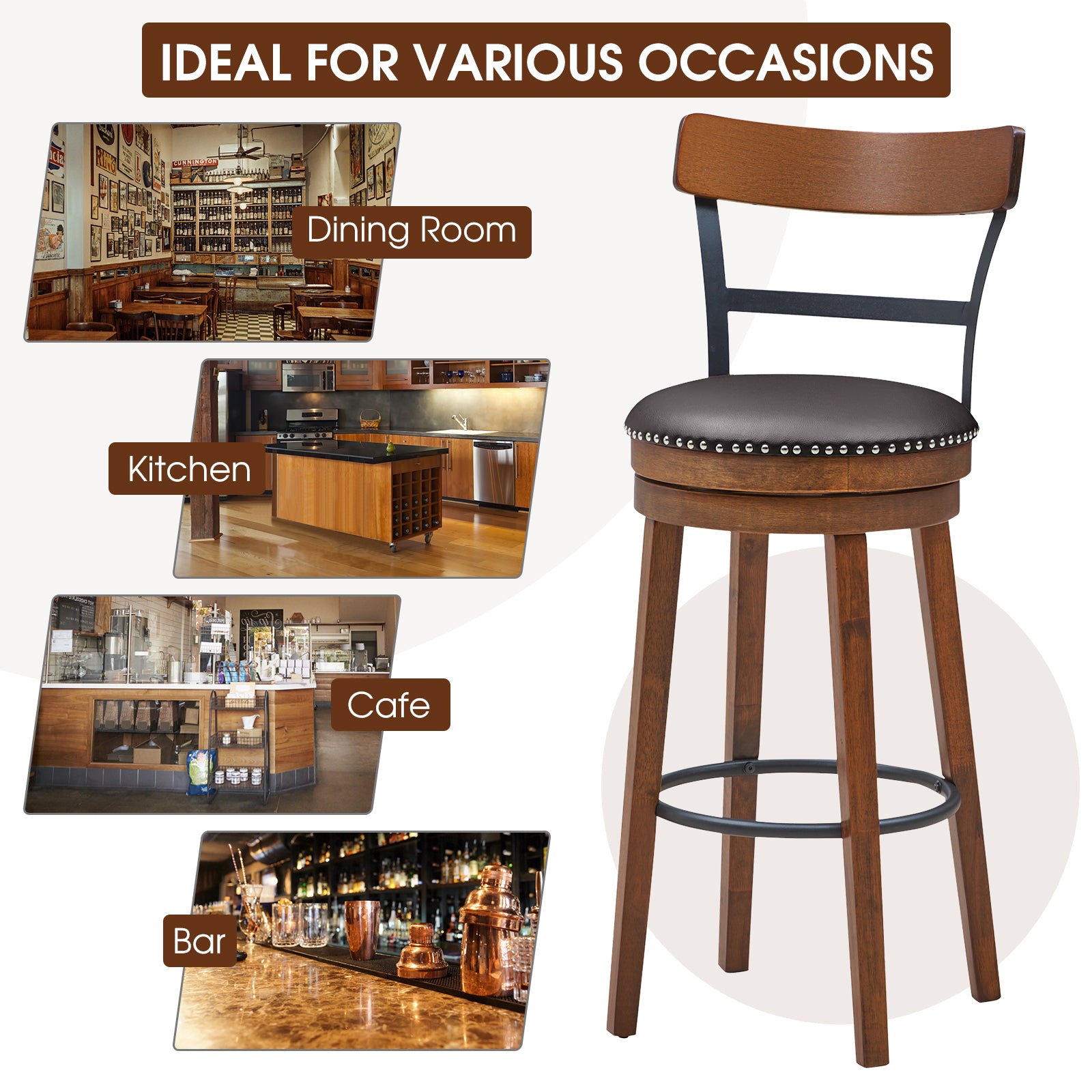 Set of 2 30.5 Inch Swivel Pub Height Bar Stool