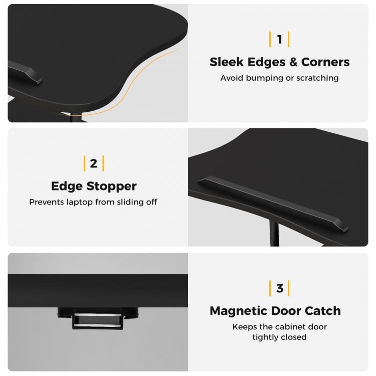 Adjustable Mobile Standing Desk Cart with Tilt Desktop and Cabinet-Black