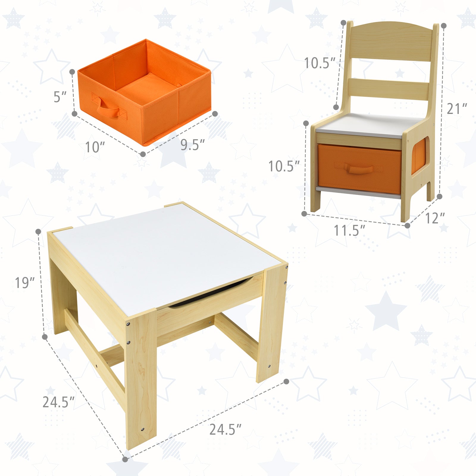 Kids Table Chairs Set With Storage Boxes Blackboard Whiteboard Drawing-NaturalÂ