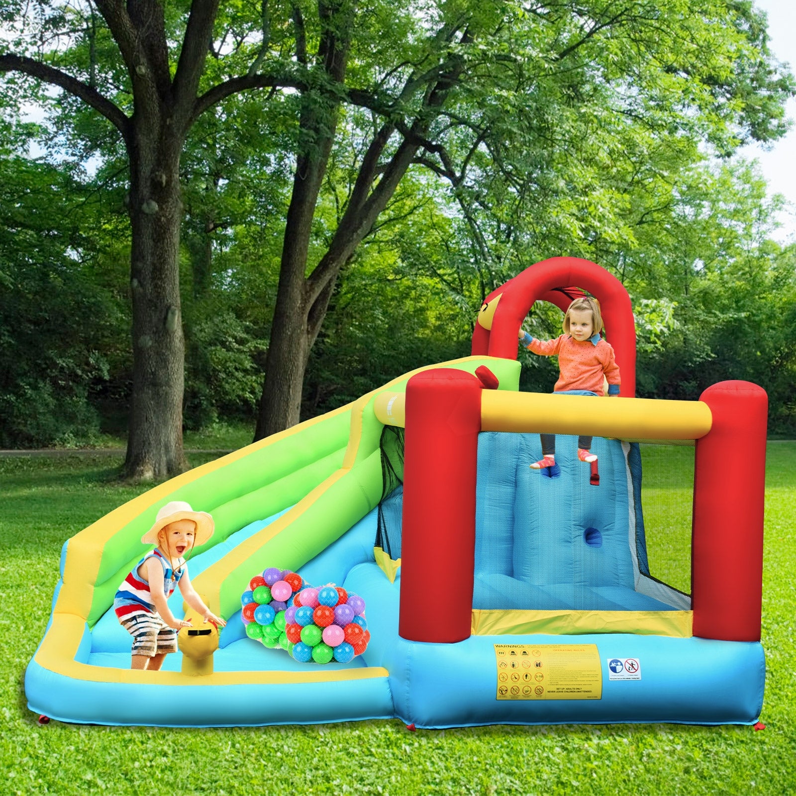6-in-1 Inflatable Bounce House with Climbing Wall and Basketball Hoop without BlowerÂ