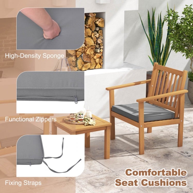 3 Pieces Patio Wood Furniture Set with soft Cushions for Porch-Gray