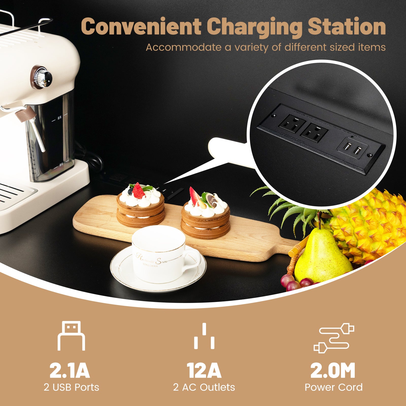 4-Door Freestanding Kitchen Buffet with Hutch and Adjustable Shelves-Black