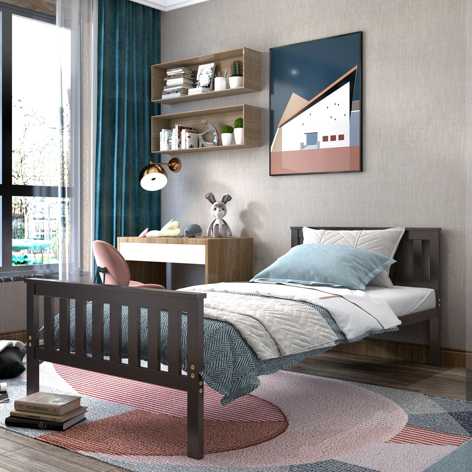 Twin Size Wood Platform Bed with HeadboardÂ