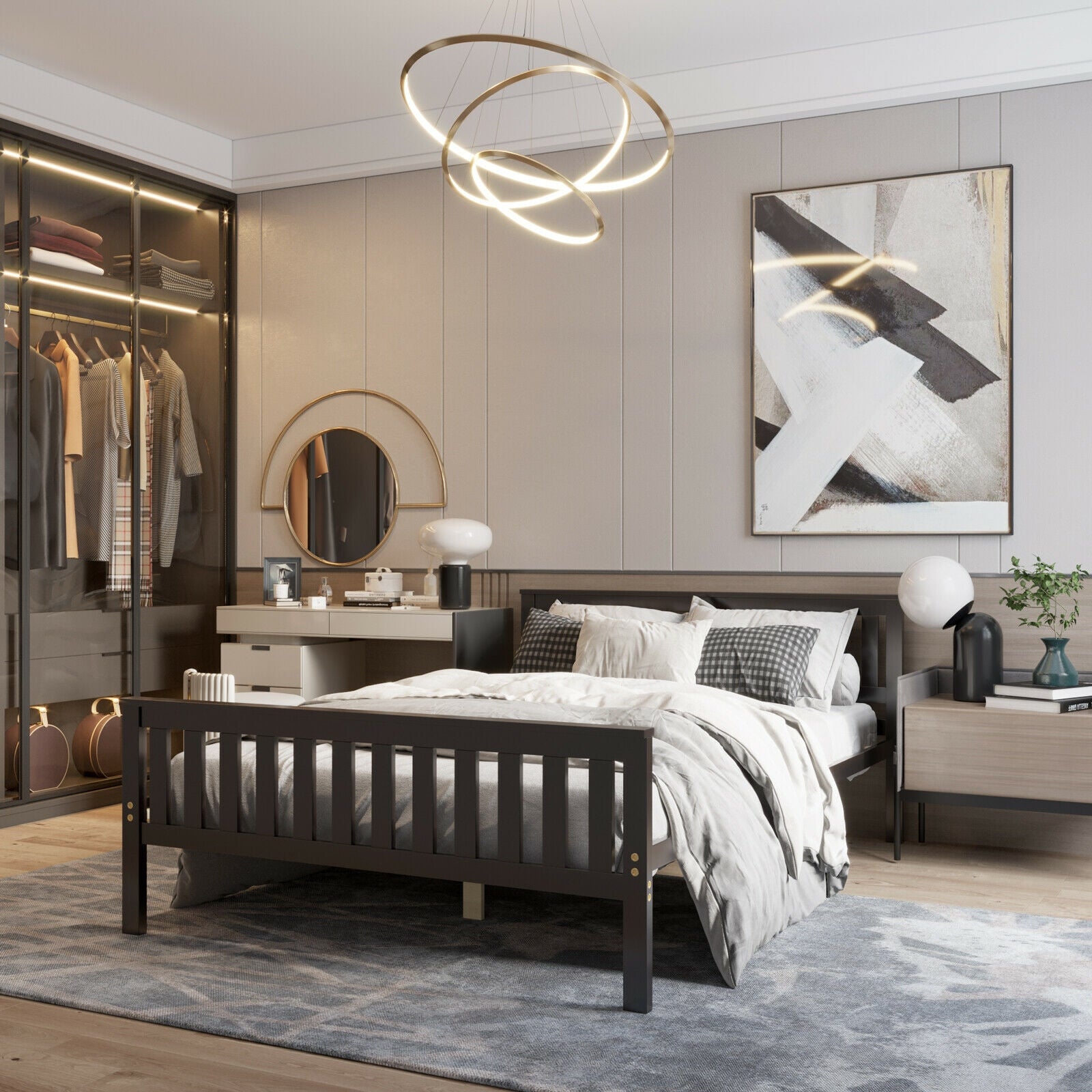 Full Size Wood Platform Bed with HeadboardÂ