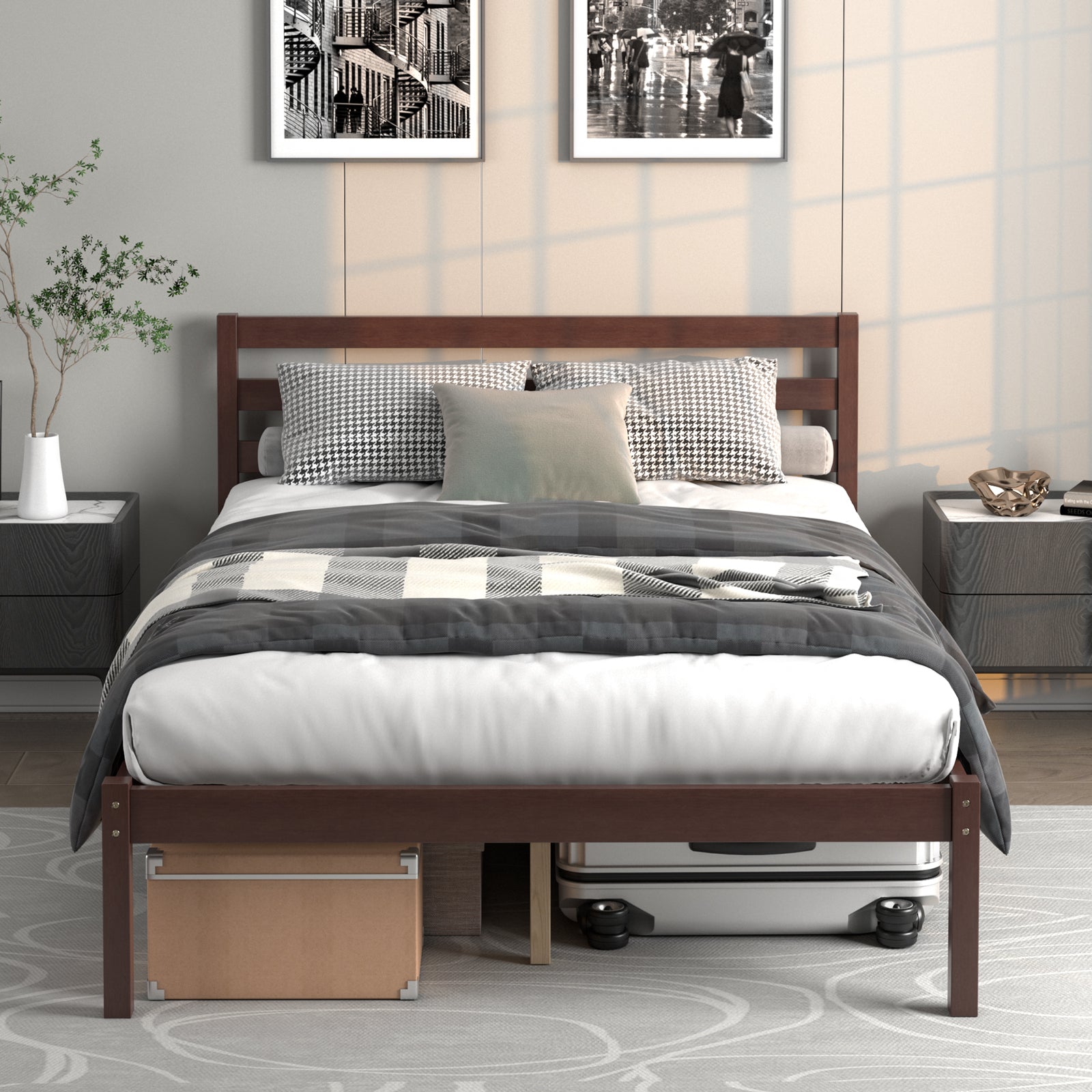 Twin Size Wood Platform Bed Frame with HeadboardÂ