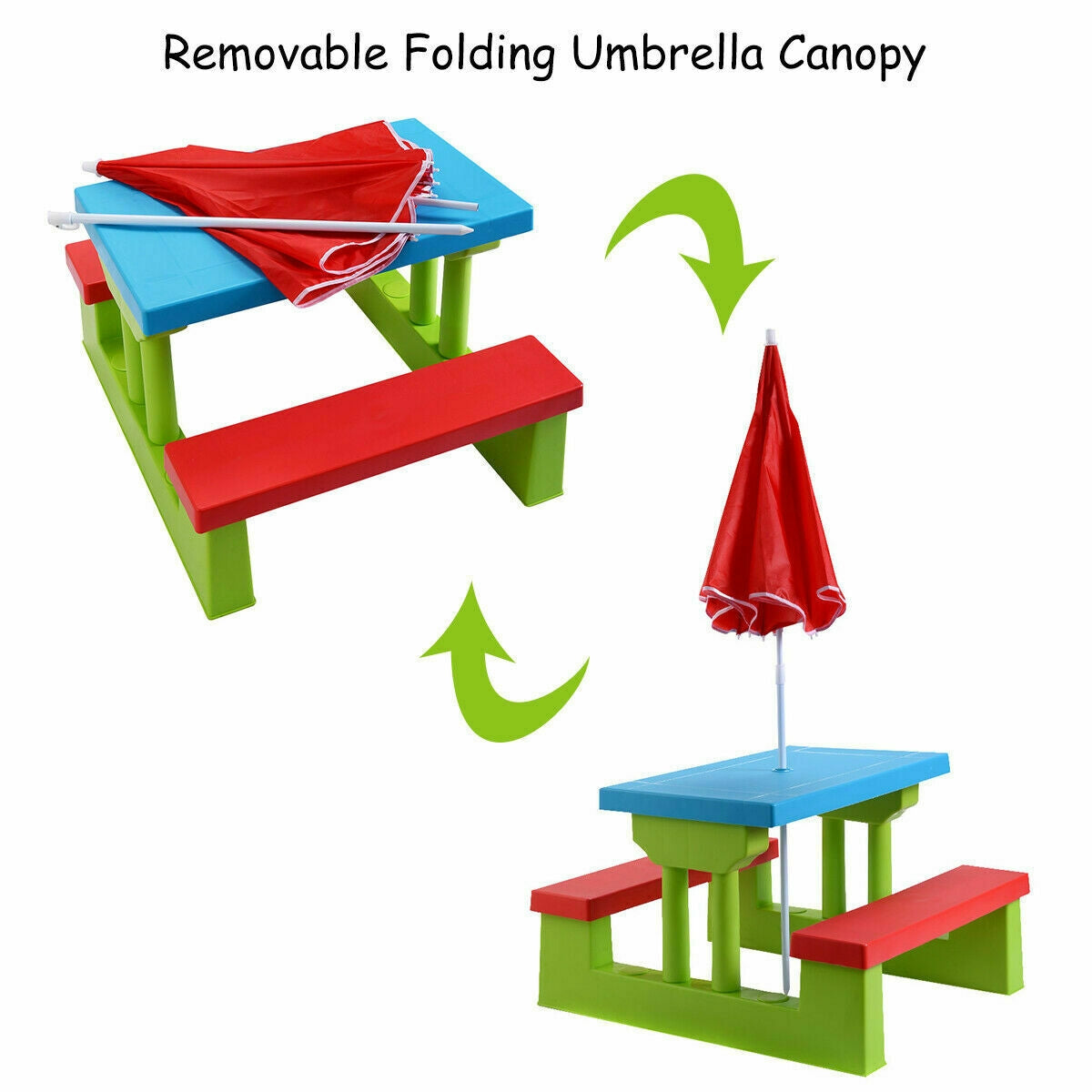 Kids Picnic Folding Table and Bench with UmbrellaÂ