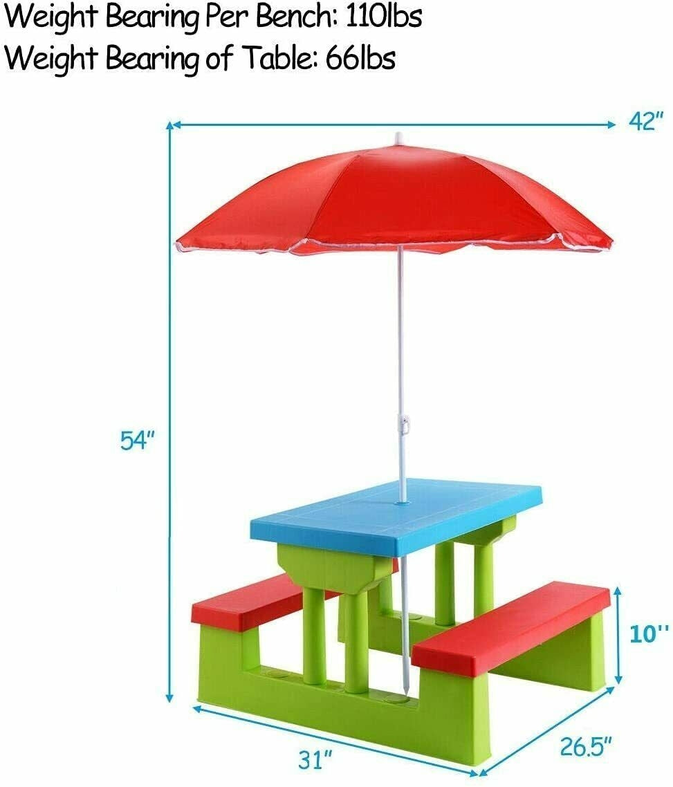 Kids Picnic Folding Table and Bench with UmbrellaÂ