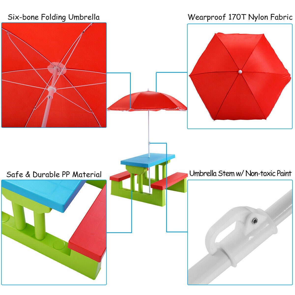 Kids Picnic Folding Table and Bench with UmbrellaÂ