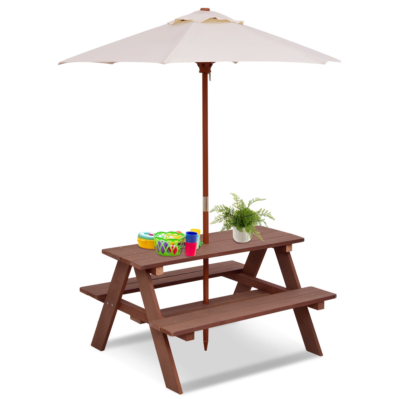 Outdoor 4-Seat Kid's Picnic Table Bench with UmbrellaÂ