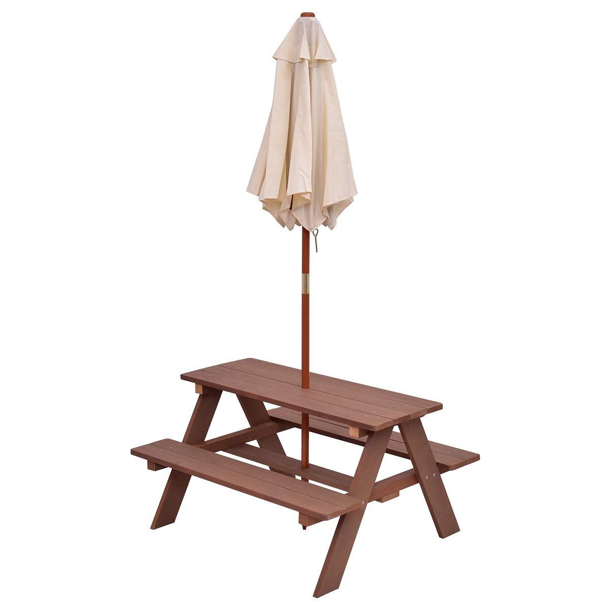 Outdoor 4-Seat Kid's Picnic Table Bench with UmbrellaÂ