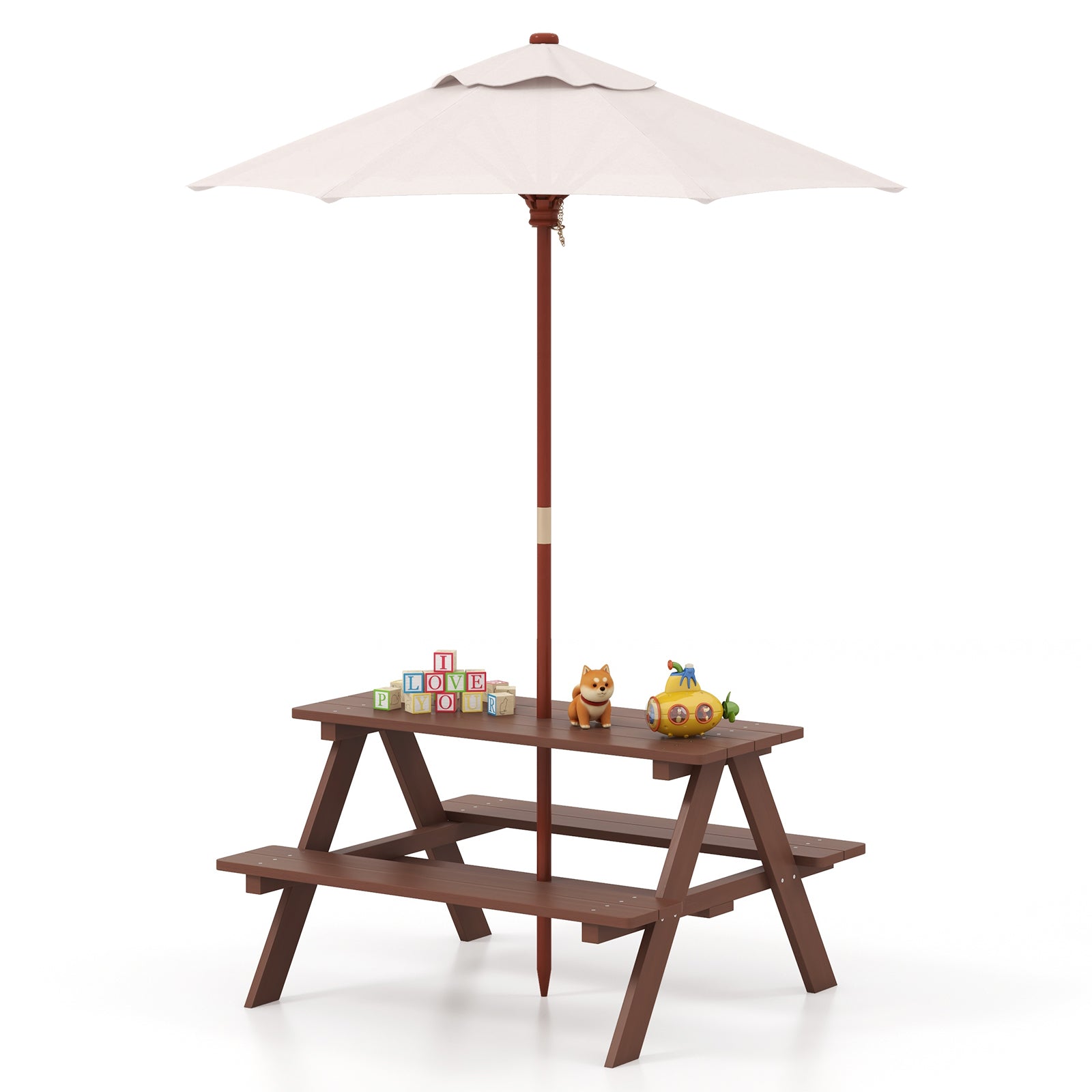 Outdoor 4-Seat Kid's Picnic Table Bench with UmbrellaÂ