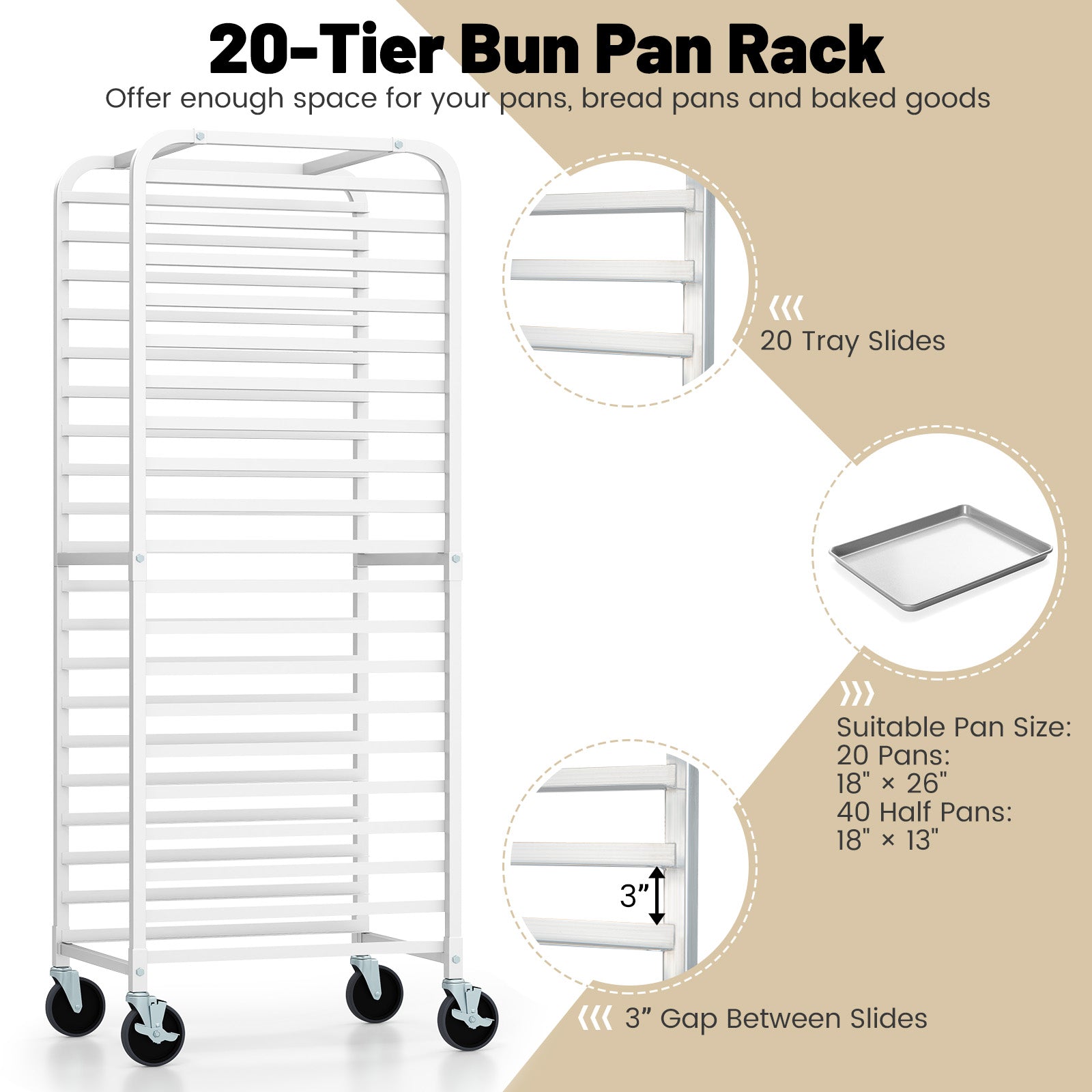 26 x 20 x 70 Inch 20 Sheet Aluminum Pan Rolling Bakery RackÂ