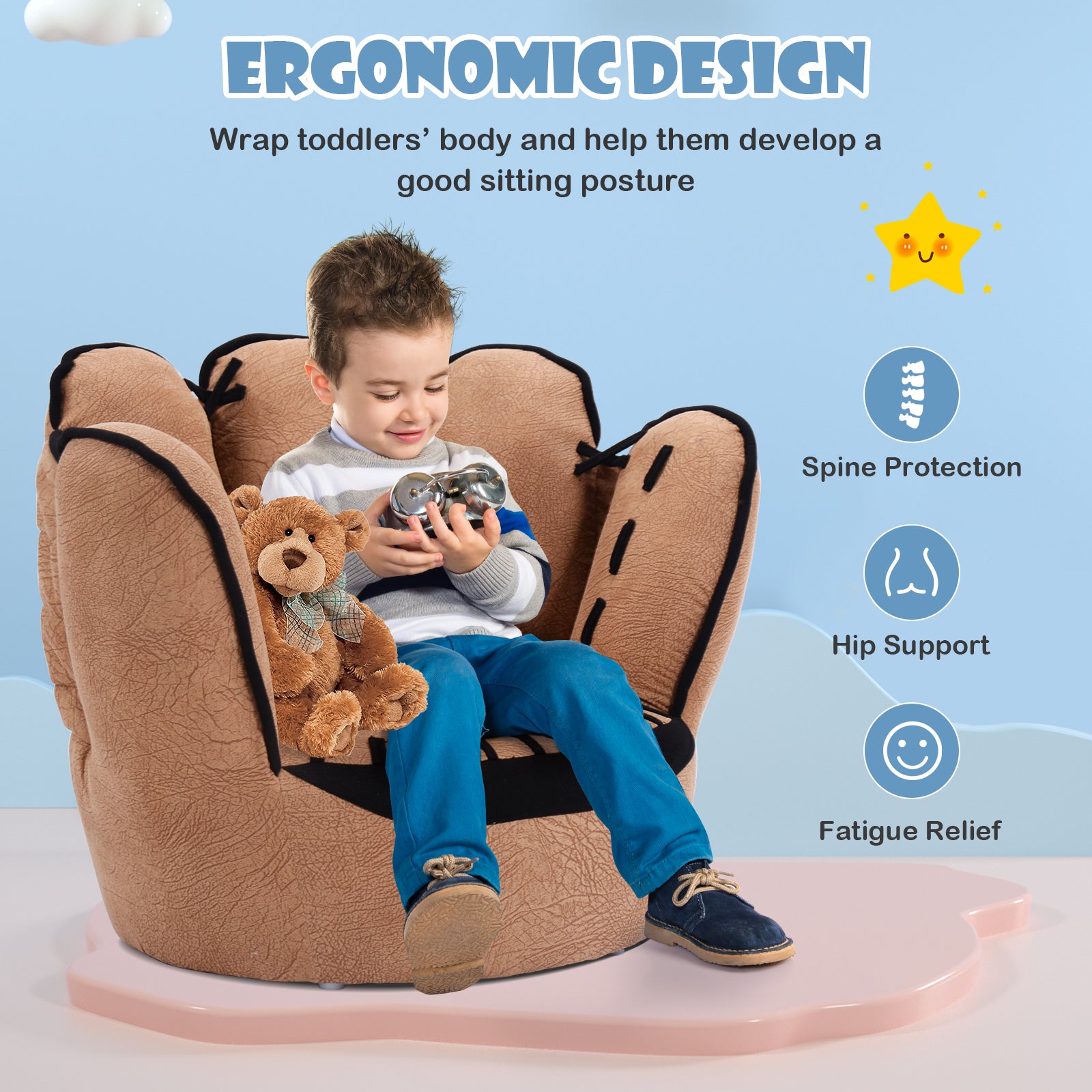 Household Five Fingers Baseball Glove Shaped Kids Leisure Upholstered SofaÂ