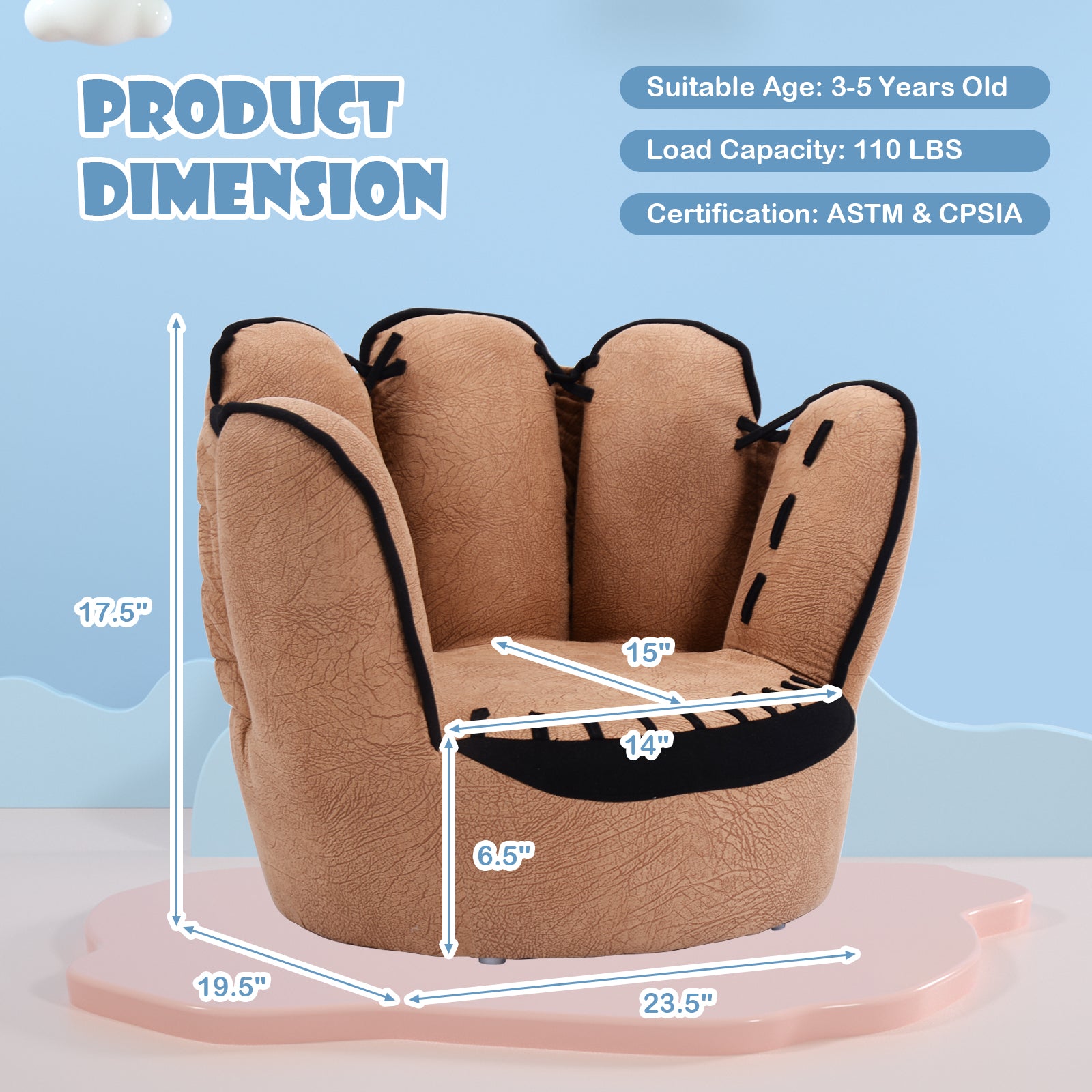 Household Five Fingers Baseball Glove Shaped Kids Leisure Upholstered SofaÂ