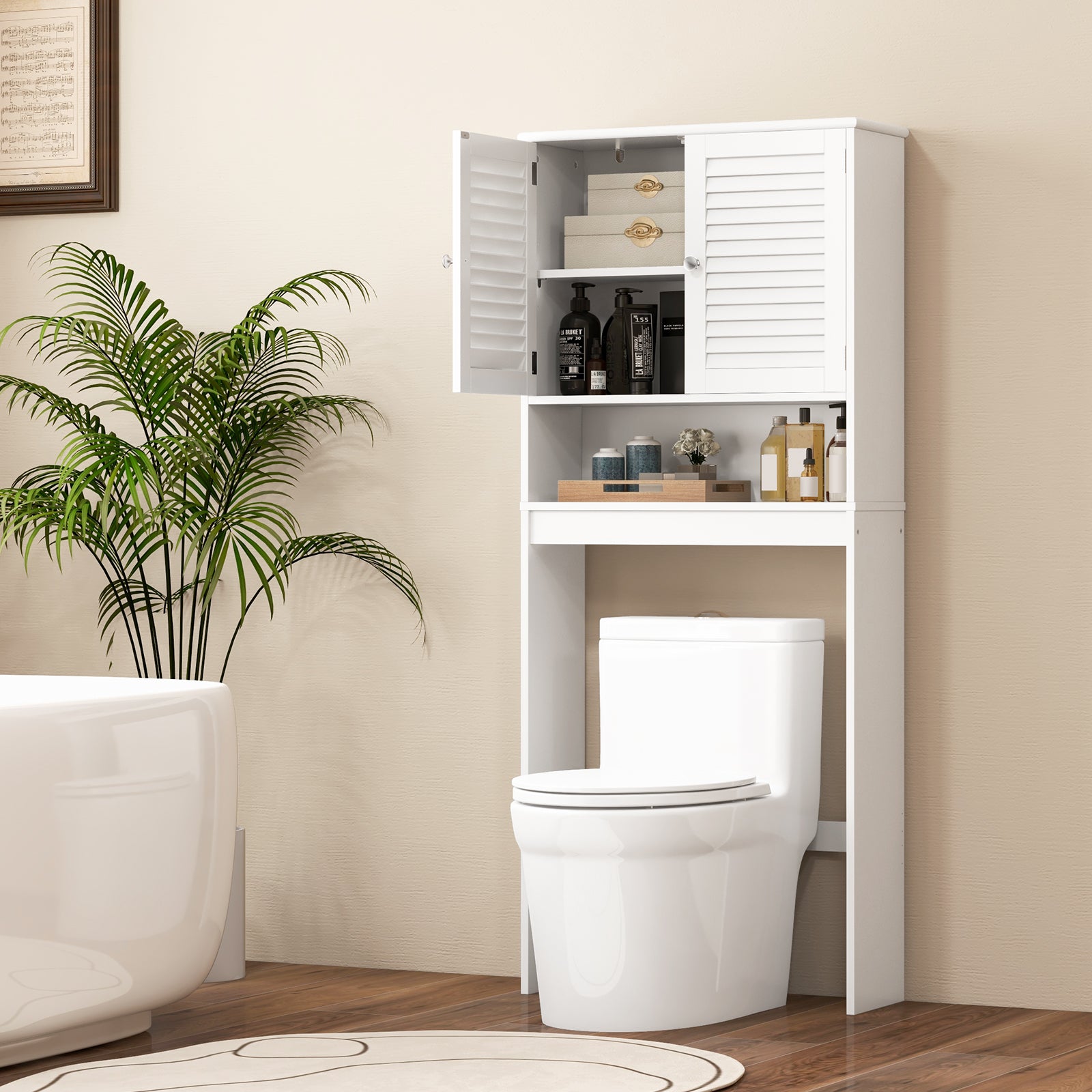 Over The Toilet Storage Cabinet with Double Doors and Adjustable ShelfÂ