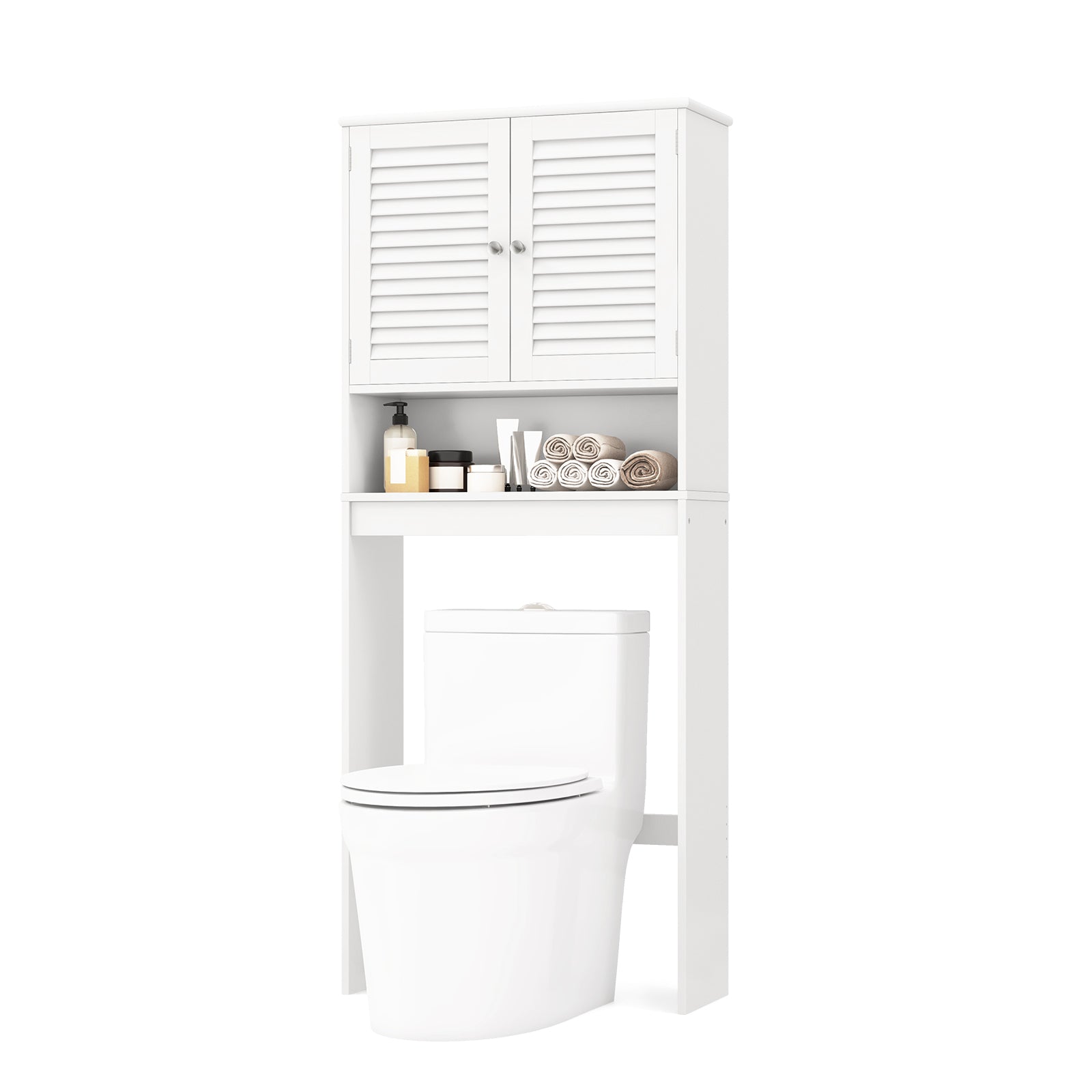 Over The Toilet Storage Cabinet with Double Doors and Adjustable ShelfÂ