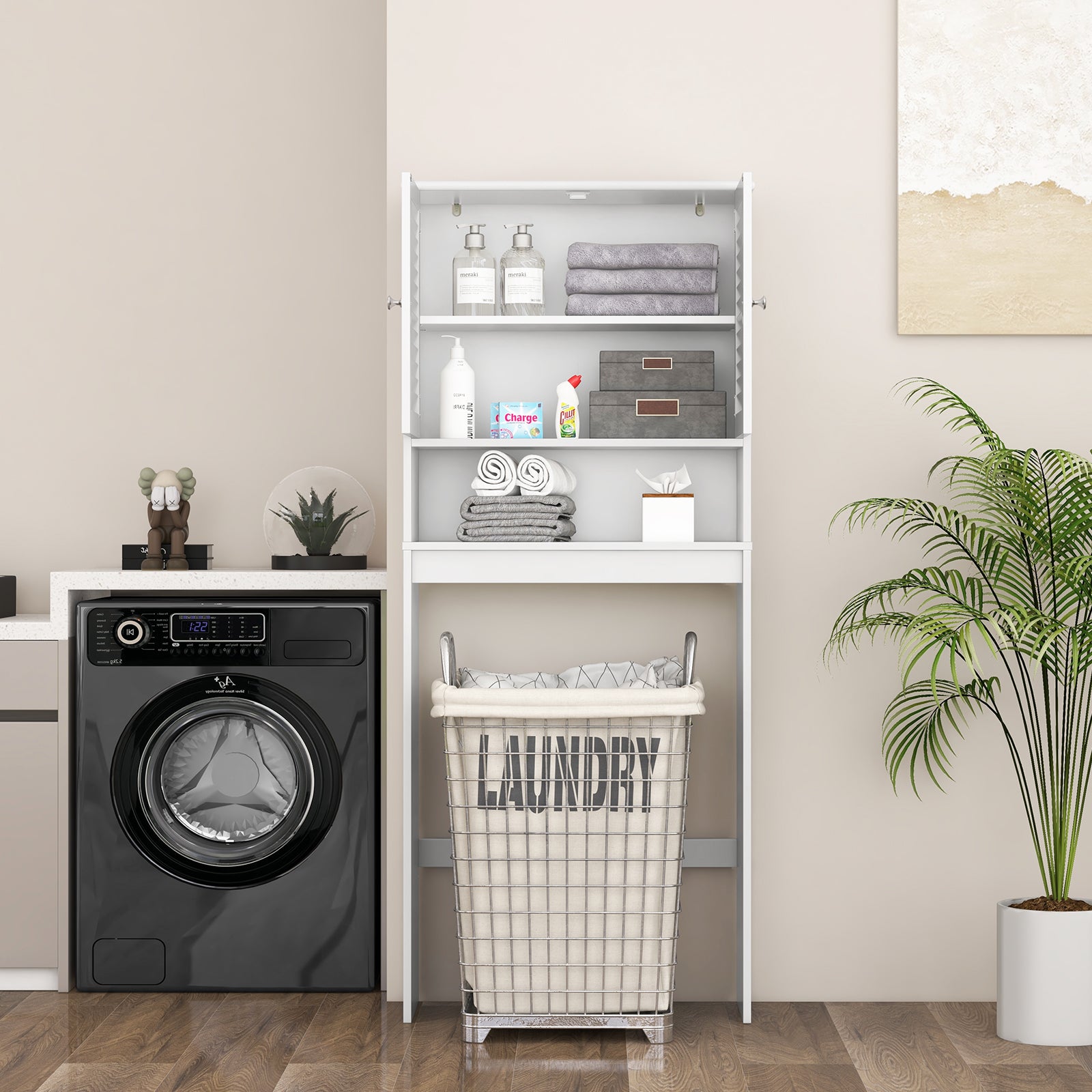Over The Toilet Storage Cabinet with Double Doors and Adjustable ShelfÂ