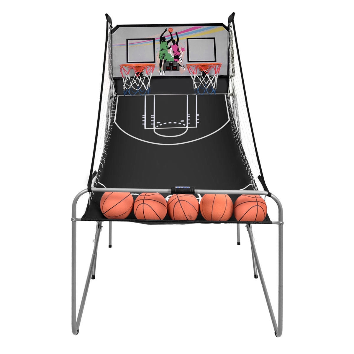 Indoor Double Electronic Basketball Game with 4 Balls-GreyÂ